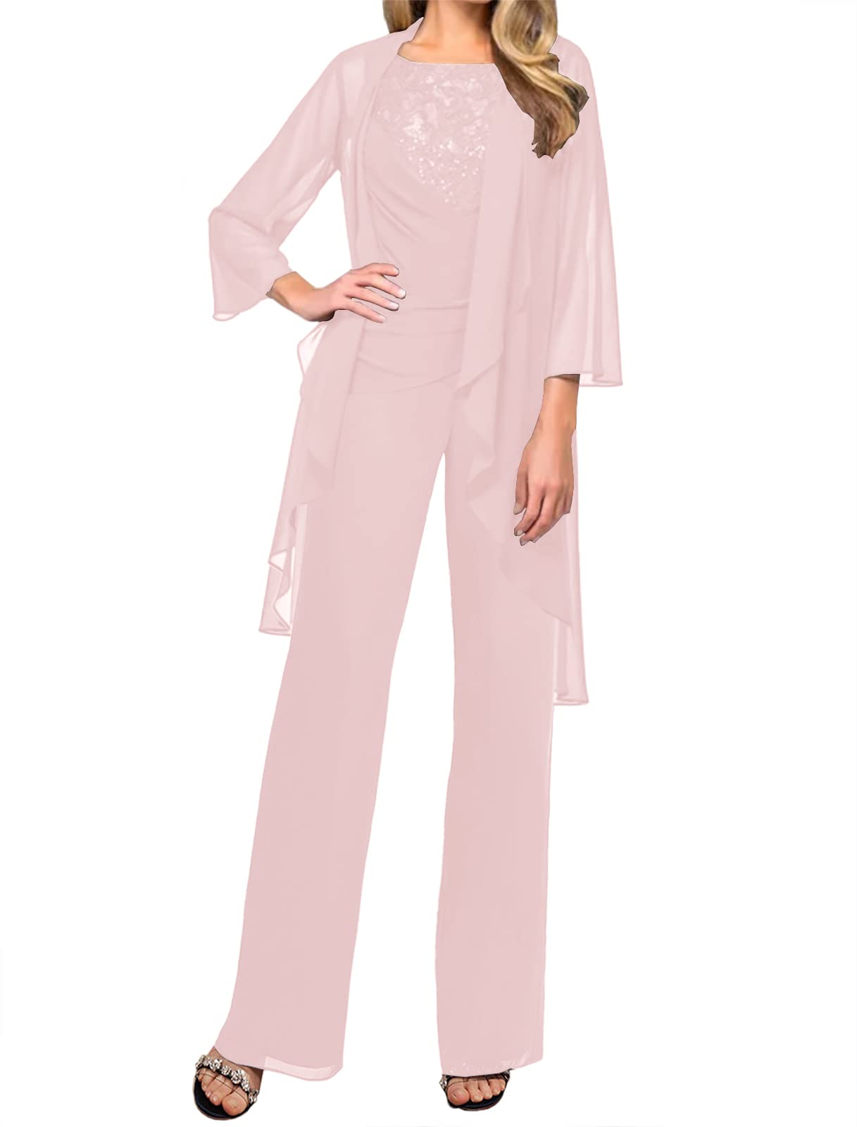 Elegant Mother of The Bride Pant Suits for Women - 3-Piece Formal Evening Gown Set with Jacket & Chiffon Pants | Perfect for Weddings, Galas & Special Occasions