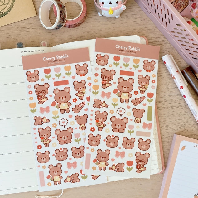 Bear Friends Sticker Sheet - Cute Animal Stickers for Scrapbooking, Journals, Planners & DIY Crafts - Waterproof Vinyl Decals for Laptops, Water Bottles & Phone Cases
