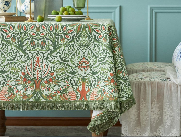 Green Floral Tablecloth for Home Decor - Large Square & Extra Long Rectangle Dining Table Cover - Perfect for Parties, Weddings & Everyday Use