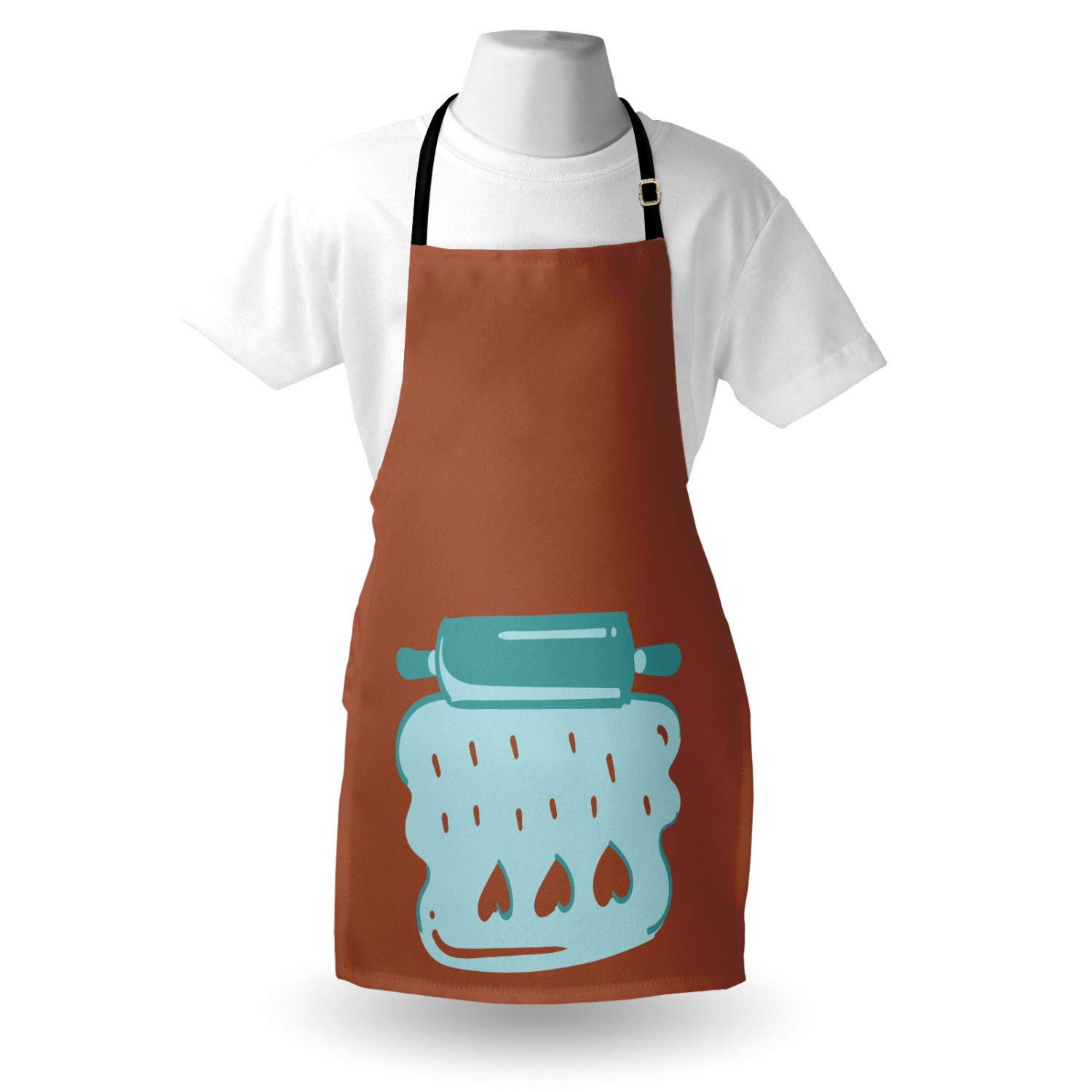 Ambesonne Personalized Chef Apron - Cartoon Baking & Cooking Design with Colorful Rolling Pin Dough Motif, Adjustable Neck Unisex Kitchen Bib for Adults (Cinnamon Seafoam) - Perfect for Home Cooks, Bakers & BBQ Grilling