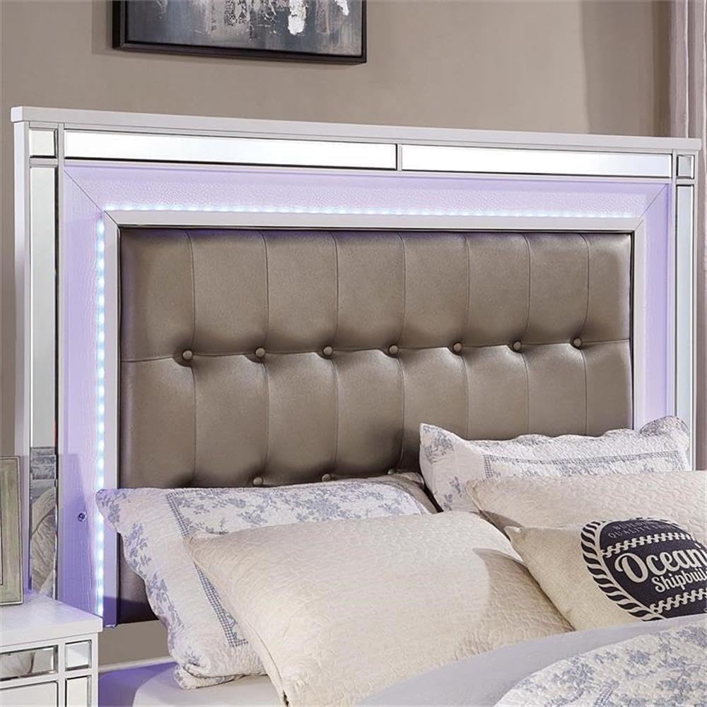 Furniture of America Xulu Contemporary Wood California King Bed with LED Lights in White - Modern Bedroom Furniture for Luxurious Home Decor