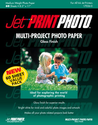 Jet Print Multiproject Photo Paper - 60 Sheets Premium Glossy Paper for Inkjet Printers | Ideal for Photos, Crafts, Scrapbooking & Home Decor Projects