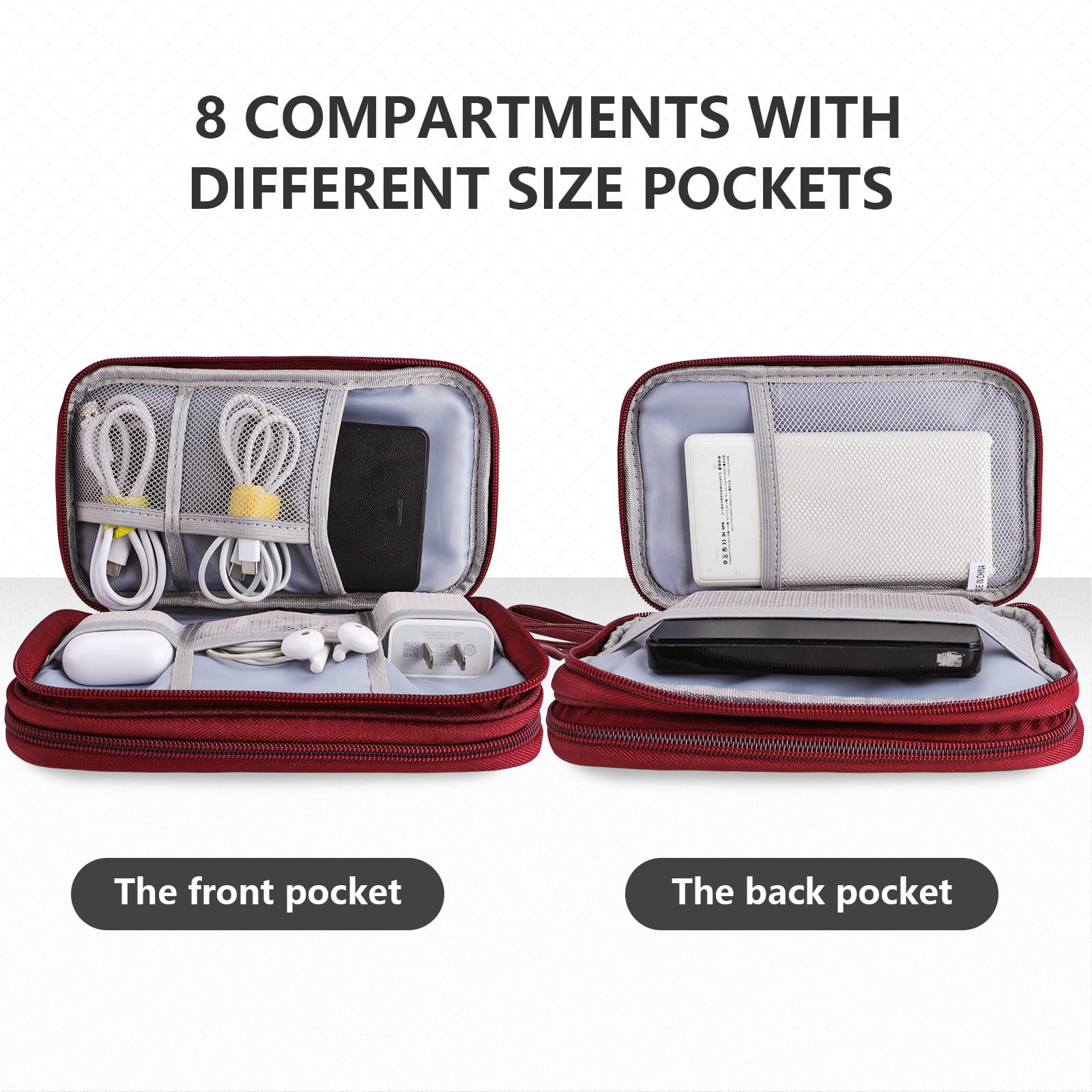 Teskyer Waterproof Travel Organizer Bag for Electronics & Cables - 8.5 x 5 Inch Wine Red Travel Accessories - Perfect for Business Trips, Vacations & Daily Commute (Men & Women)