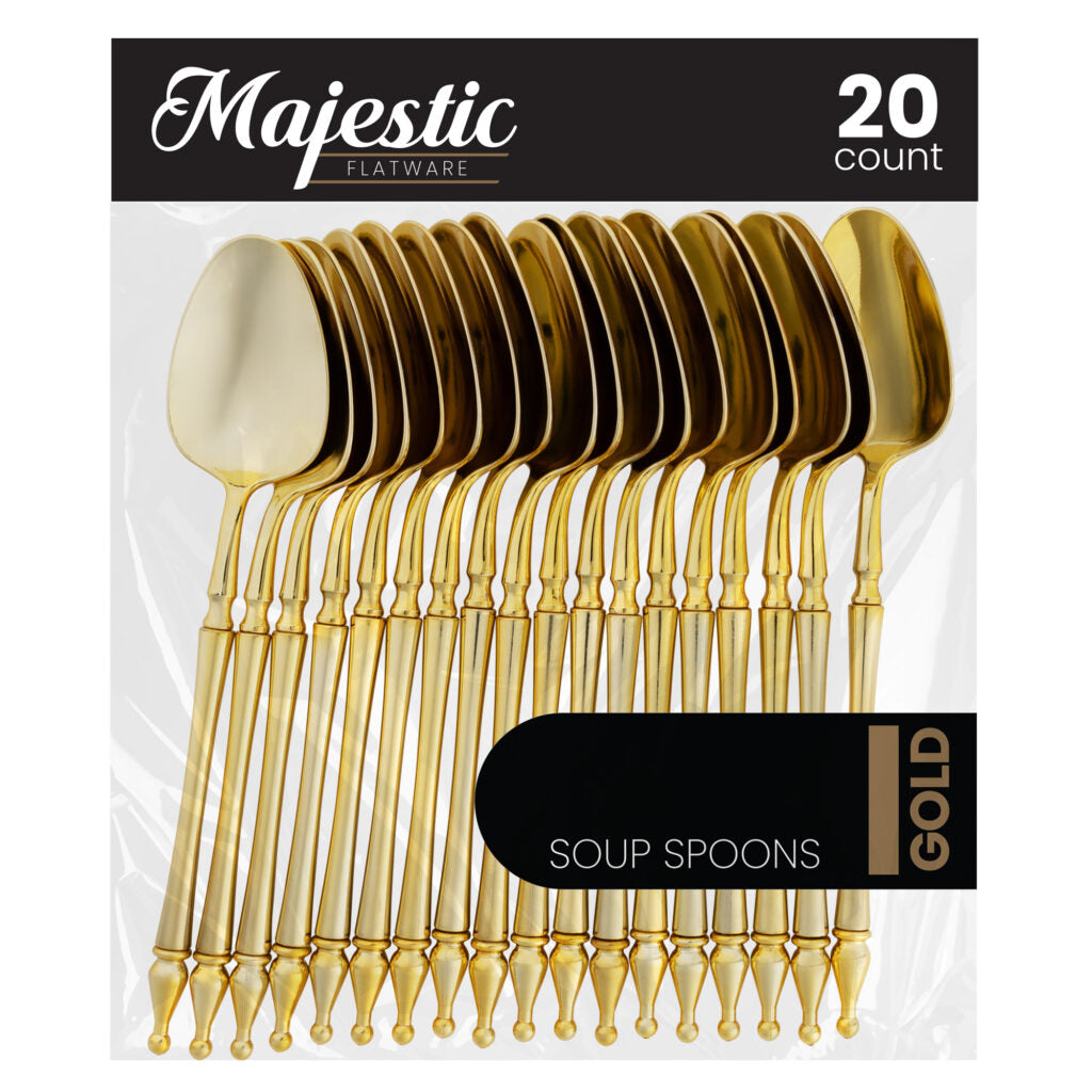 Majestic Collection 20-Piece Gold Plastic Flatware Set - Elegant Disposable Cutlery for Parties, Weddings & Events