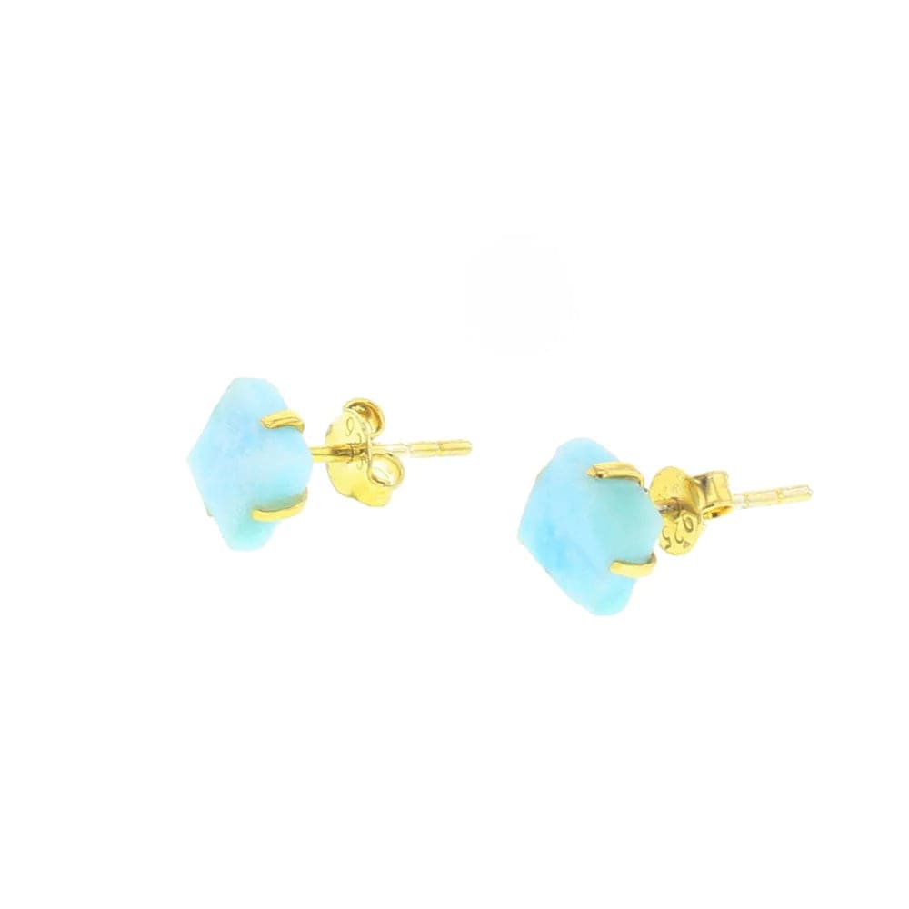 Larimar Gold Mineral Earrings – Handmade Blue Stone Jewelry for Women, Boho Dangle Earrings | Perfect for Beach Vacations, Weddings & Everyday Wear