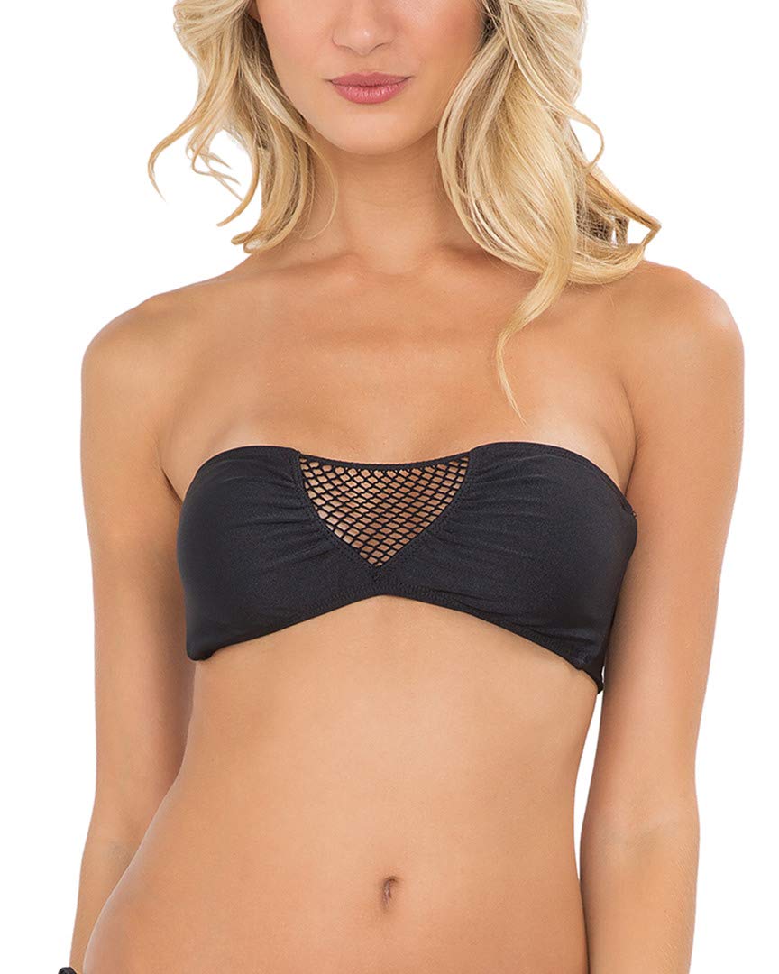 Luli Fama Women's Sexy V-Cut Net Bandeau Bikini Top - Perfect for Beach Vacations, Pool Parties & Summer Getaways