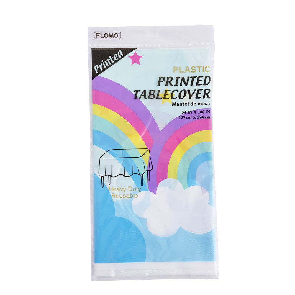 Rainbow and Clouds Printed Rectangular Table Cover 54 x 108 Inches - Waterproof Washable Party Tablecloth for Birthday, Baby Shower, and Outdoor Events