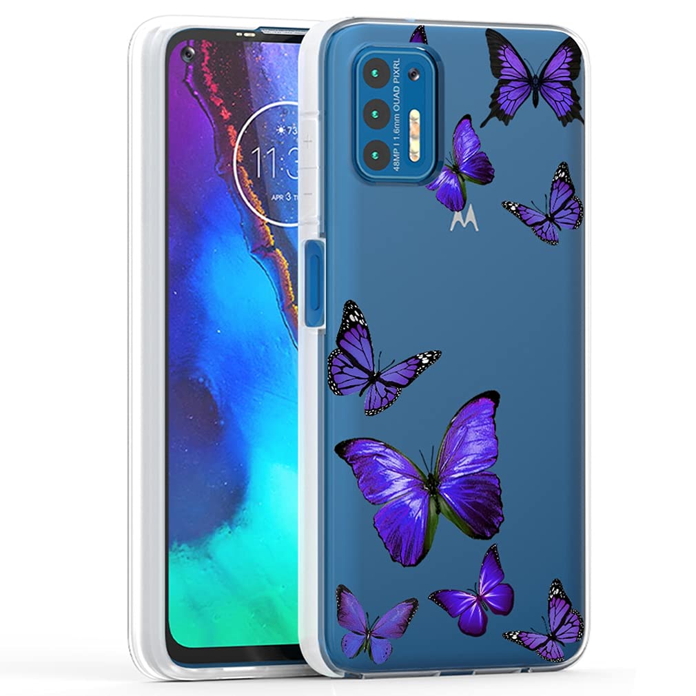 **Motorola Moto G Stylus 2021 Case - Slim Shockproof Clear TPU Protective Cover with Butterfly Pattern (Purple) - Durable Phone Case for Everyday Use & Travel**