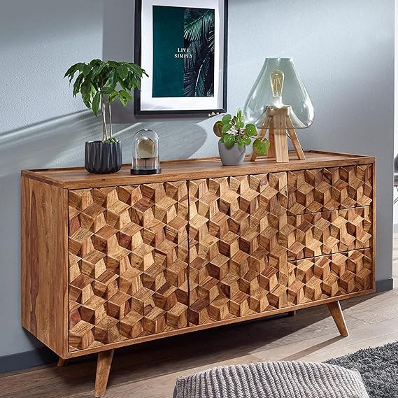 Premium Solid Sheesham Wood TV Stand with Diamond Design - 54.3