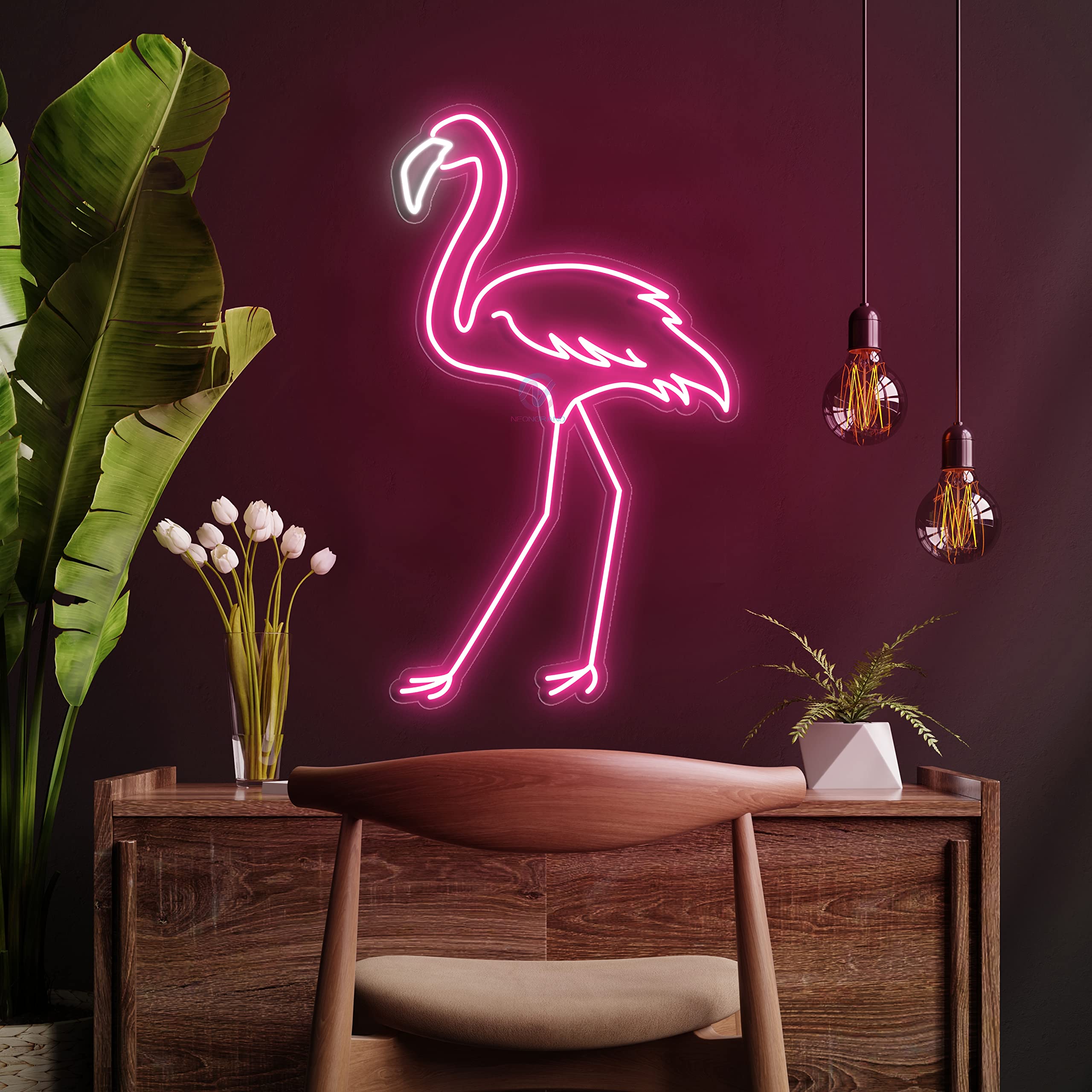 Custom Flamingo Neon Sign - Pink LED Wall Decor for Bedroom & Home - Personalized Animal Neon Light Gift (11.8x20.9'') - Perfect for Girls' Room, Bar, Cafe & Wedding Decor