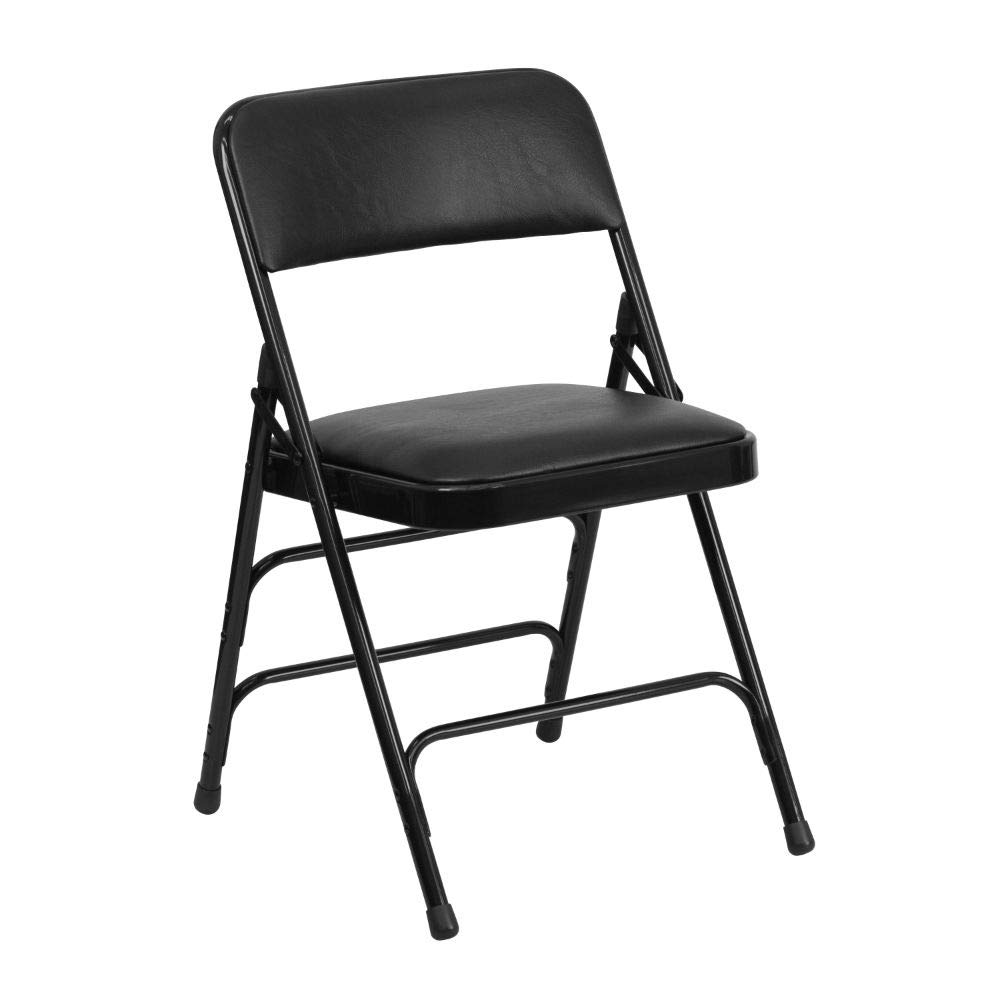 Flash Furniture HERCULES Series Metal Folding Chairs with Padded Seats - Set of 2 Black Heavy Duty Stackable Chairs for Events, Parties, Weddings & Home Use