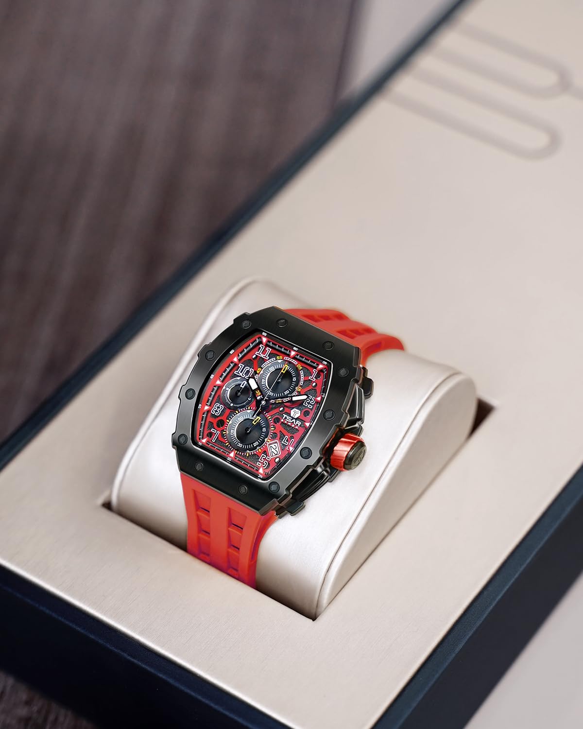 TSAR BOMBA Luxury Men's Watch - Japanese Quartz Chronograph with Sapphire Crystal & Luminous Diver Design - 50M Water Resistant Rubber Strap Watch for Business, Casual & Diving - Perfect Gift for Him