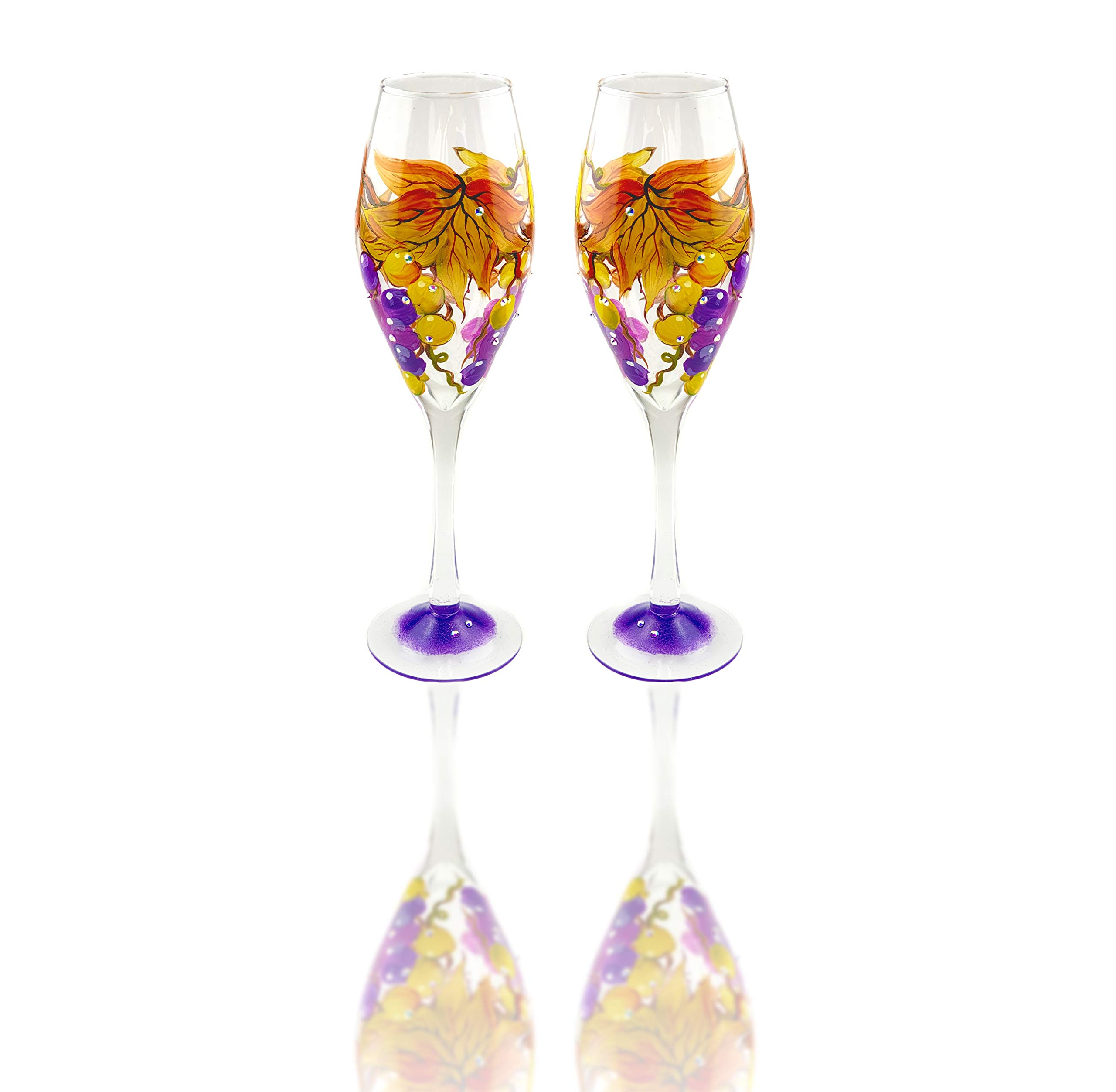 12.75 oz Elegant Rhinestone Grape Wine Glasses Set of 2 - Stemmed Crystal Goblets for Wedding, Anniversary & Romantic Dinner Party Decor