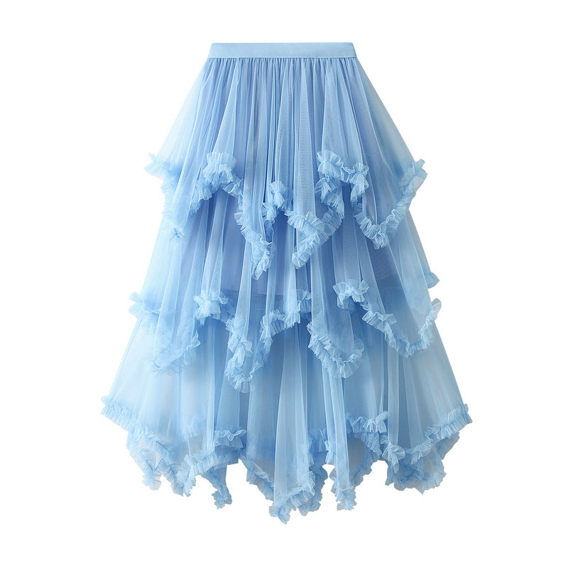 Elegant Irregular Mesh Cake Skirt - Mid Length High Waist Fluffy Fairy Skirt for Women | Perfect for Weddings, Parties & Cosplay | Style 749