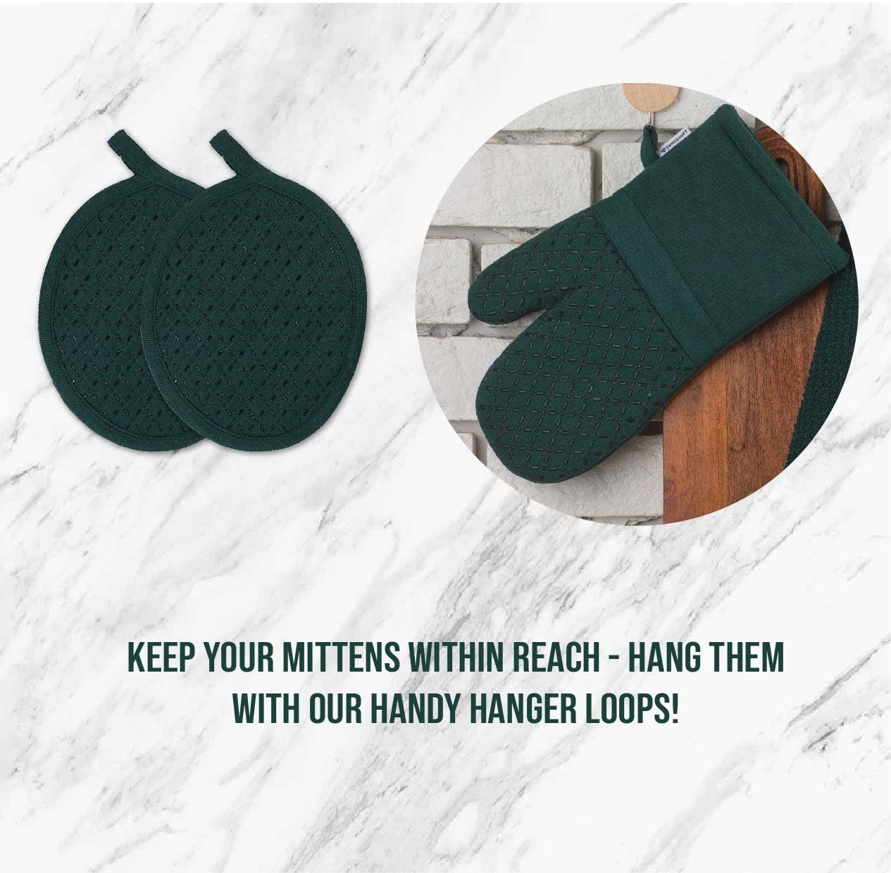 Premium 16-Piece Cotton Kitchen Towel Set - Heat Resistant Dish Towels & Cloths (500°F), Pot Holders & Oven Mitts - Eco-Friendly Linen Dish Rags for Washing Dishes - Green - Perfect for Cooking, Baking & Kitchen Cleaning