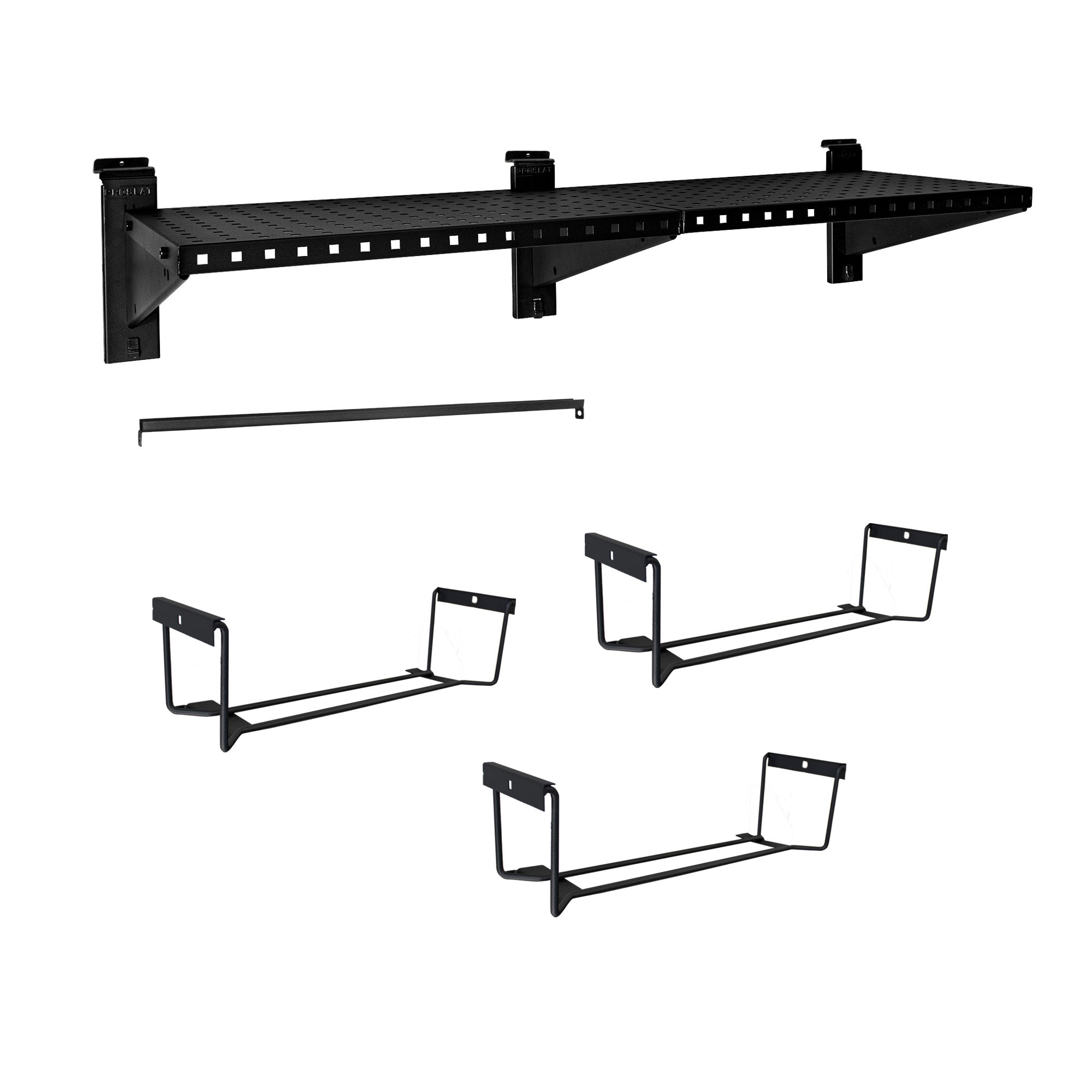 Heavy Duty 48-Inch Metal Shelf with Tool Holders & Clothing Rod - Durable Garage Storage, Workshop Organization & Closet Shelving Solution