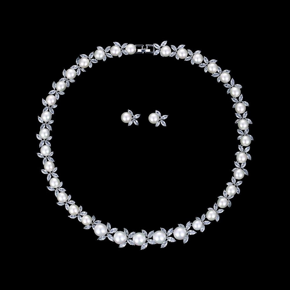 Elegant Cubic Zirconia Bridal Jewelry Set - Wedding Necklace & Earrings for Bride (CN10123) | Perfect for Wedding Ceremony, Engagement Party & Special Occasions