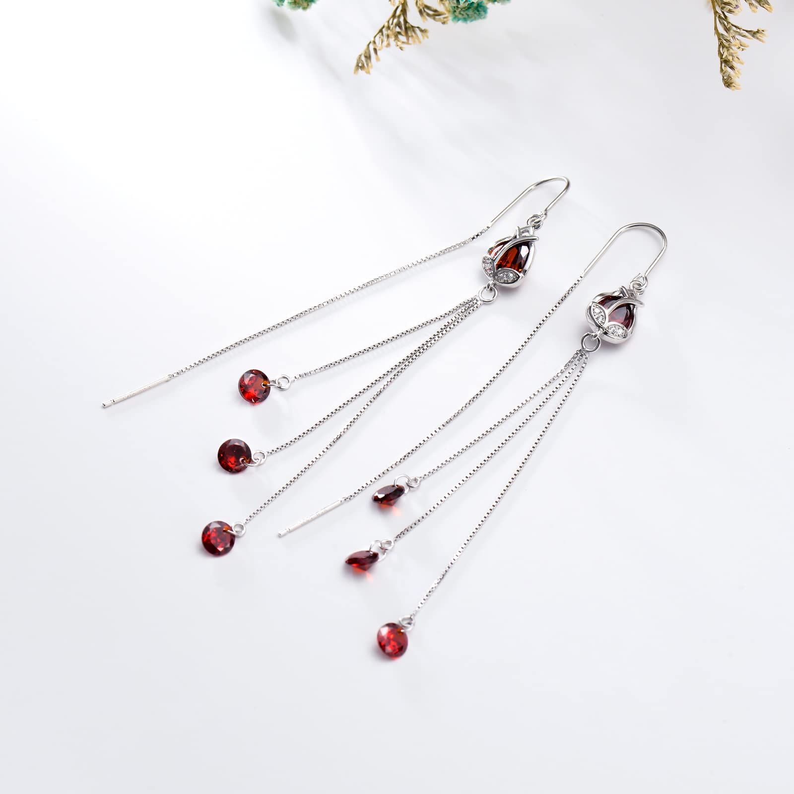 Sterling Silver Threader Earrings with Cubic Zirconia - Flower, Star, Heart & Butterfly Charms | Elegant Dangle Drop Earrings for Women & Girls | Perfect for Parties, Weddings & Everyday Wear