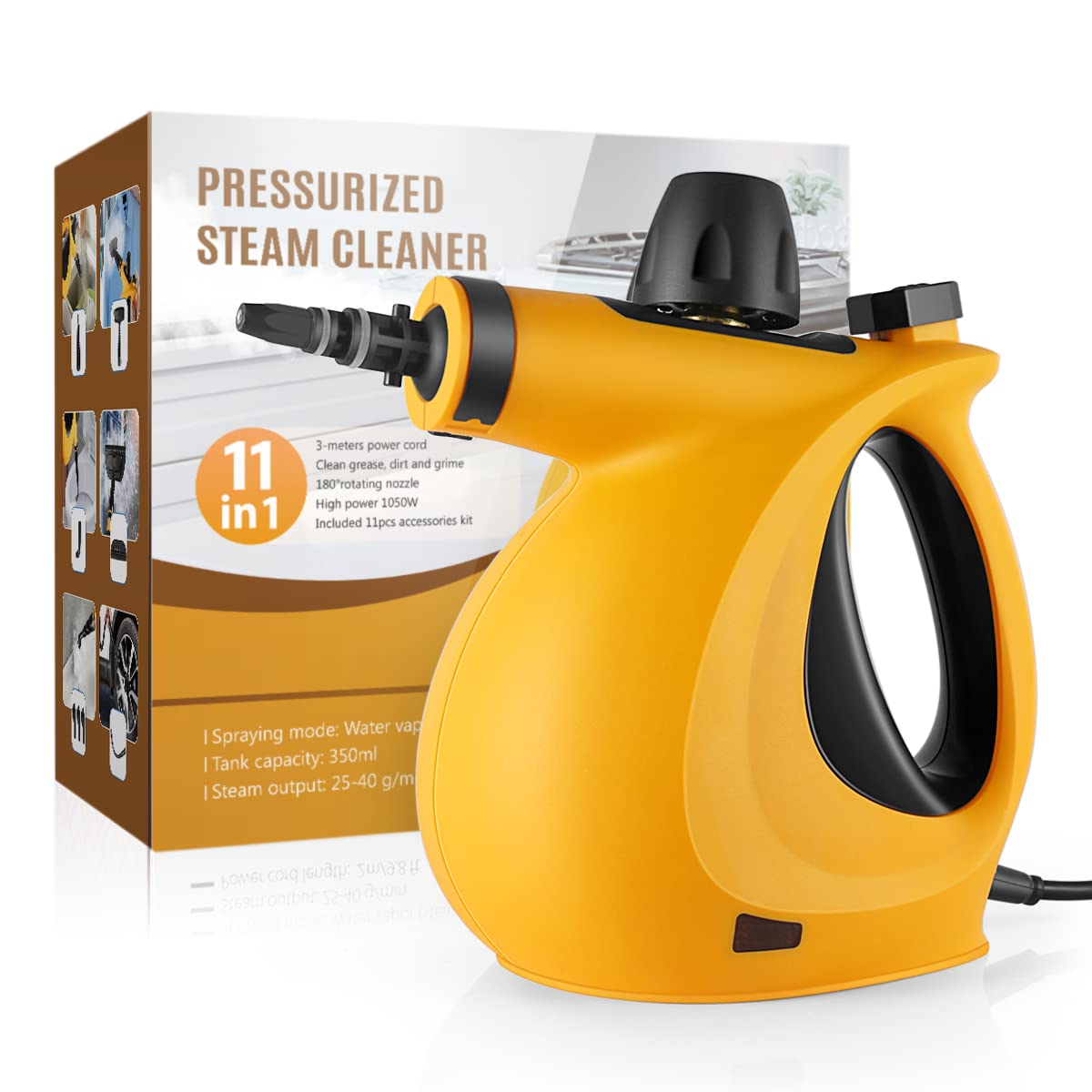 **11-Piece Handheld Pressurized Steam Cleaner for Multi-Surface Cleaning - Tile, Floor, Grout, Window, Sofa & Car Upholstery | Chemical-Free Home & Auto Steam Cleaning | Portable Steamer for Deep Cleaning & Sanitizing**