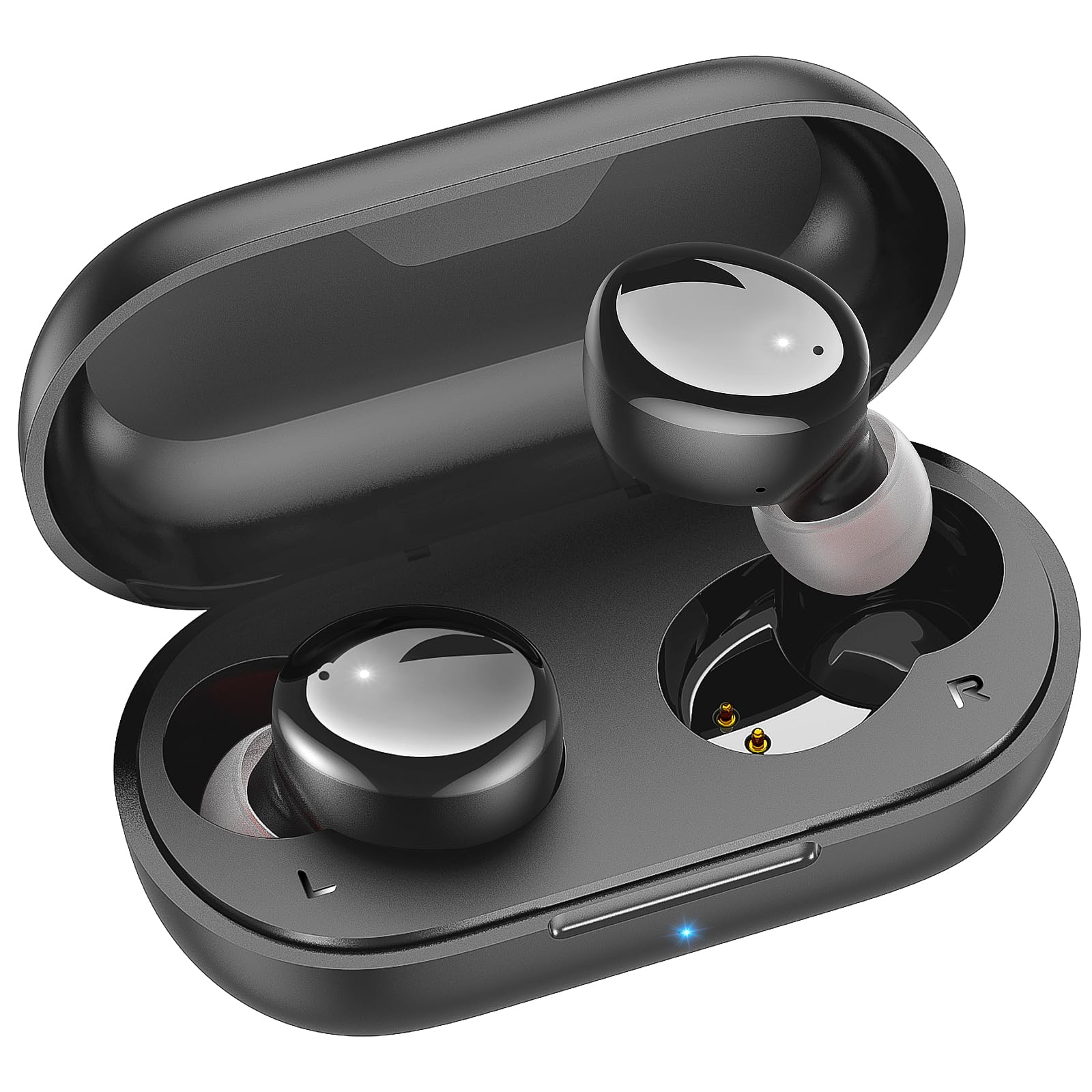 Kurdene Wireless Earbuds Bluetooth 5.3 - Lightweight In-Ear Headphones with Deep Bass & Built-in Mic - Noise Cancelling Earphones for Sports, Workout, Running & Gym - Glossy Black