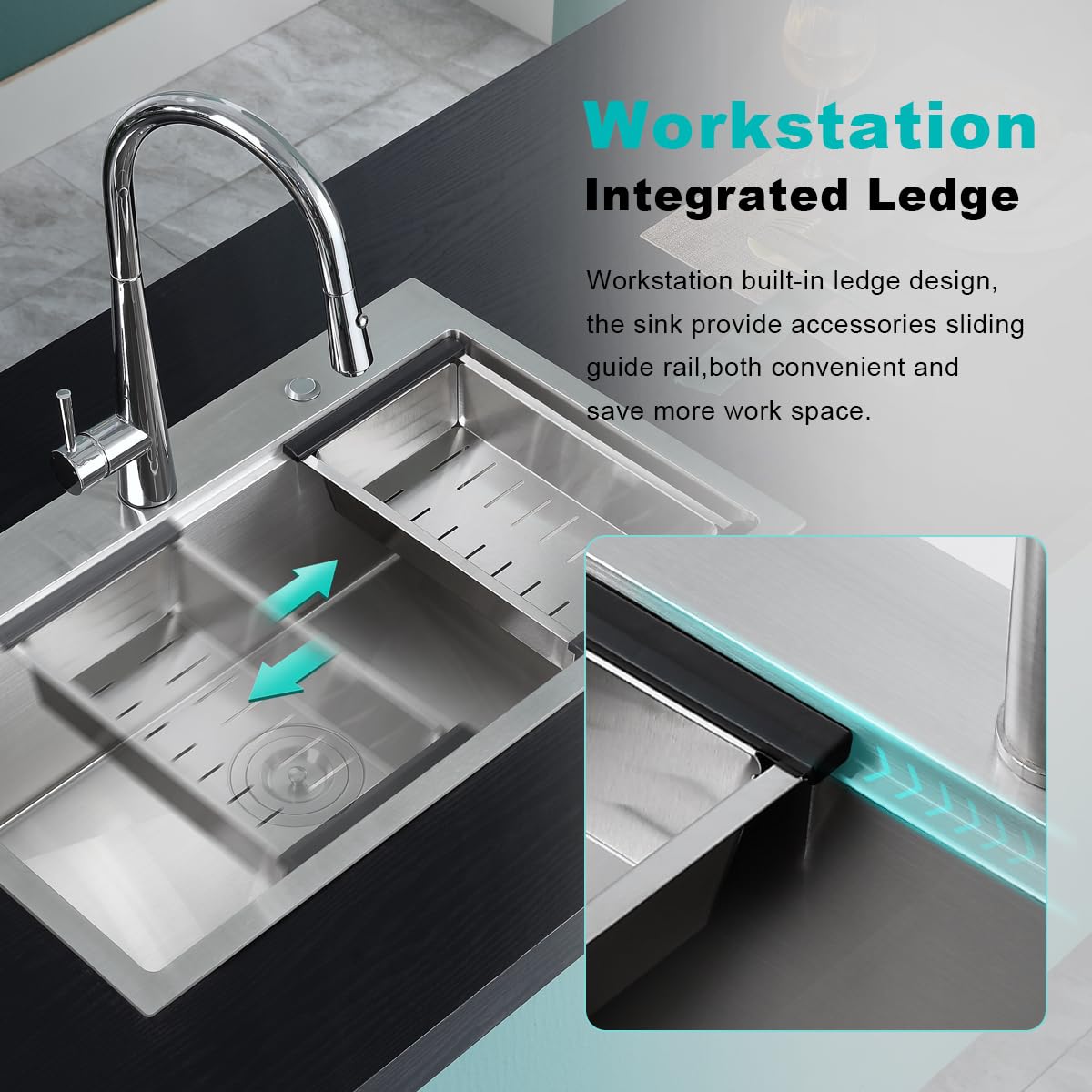 30 Inch Brushed Stainless Steel Drop-in Kitchen Sink - TSIBOMU 18 Gauge Handmade Single Bowl Workstation Sink with Ledge (D30 x W18 x H9) | Perfect for Modern Kitchens, Food Prep & Dishwashing