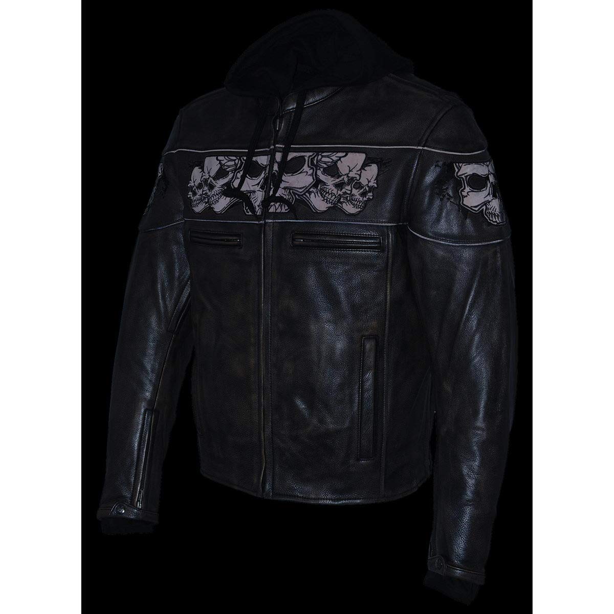 Milwaukee Leather MLM1561 Men's Distressed Brown Leather Motorcycle Jacket with Reflective Skull Design - Perfect for Biker Rides, Night Safety & Vintage Style Outfits