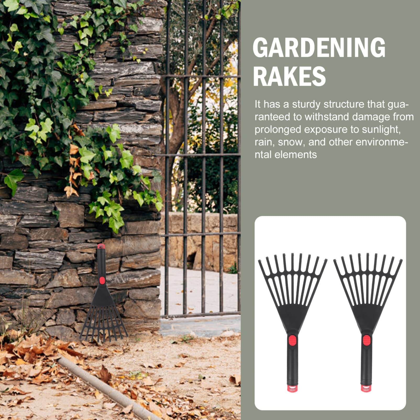 Cabilock 2-Piece Garden Hand Rake Set - Plastic Leaf Rake for Gardening, Weeding & Lawn Care - Perfect for Small Gardens, Flower Beds & Yard Cleanup