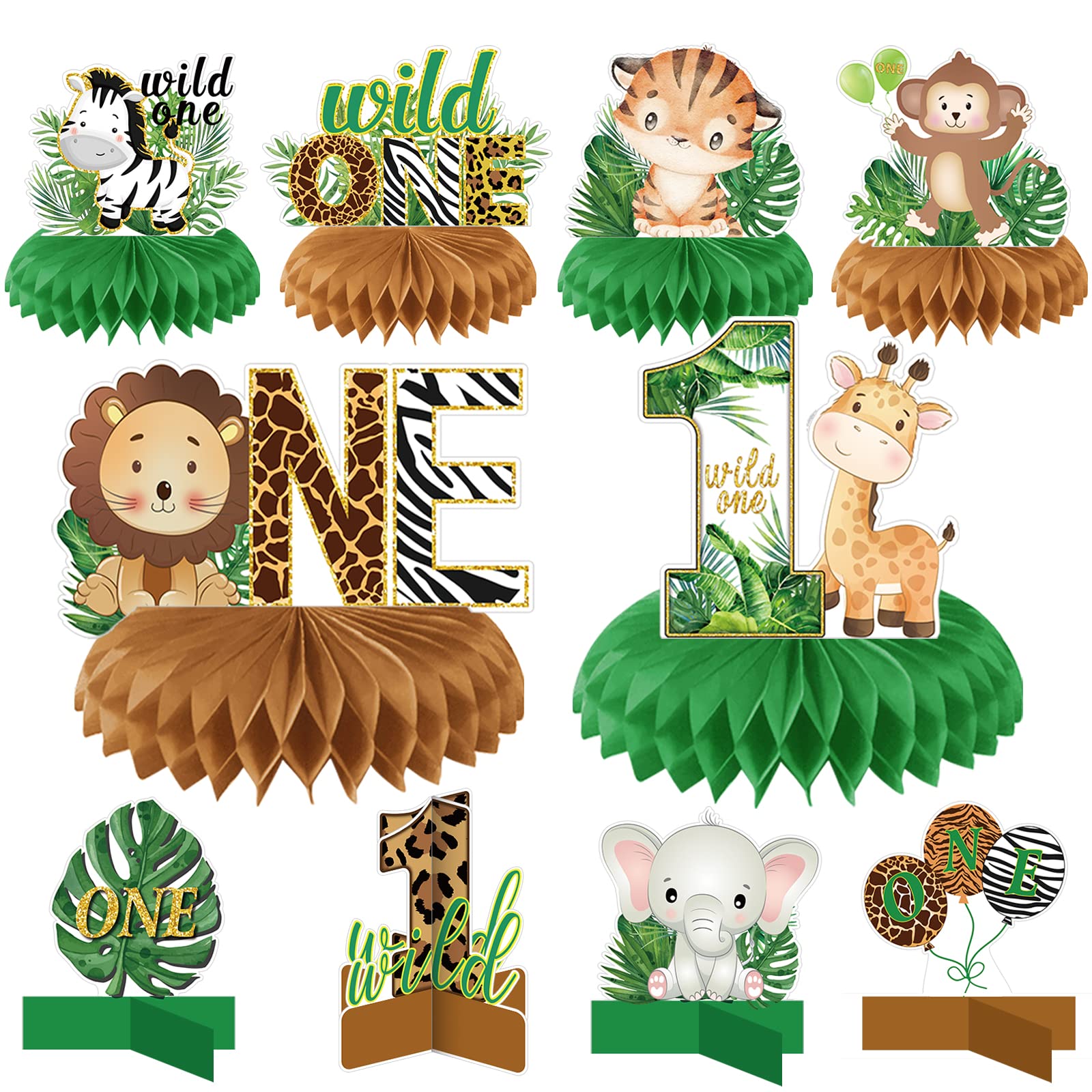 10-Pack Wild One Honeycomb Centerpieces - 3D Double-Sided Jungle Animal Decor for Birthday, Baby Shower & Safari Themed Parties - Perfect for Boys/Girls Tablescapes & Nursery Decorations