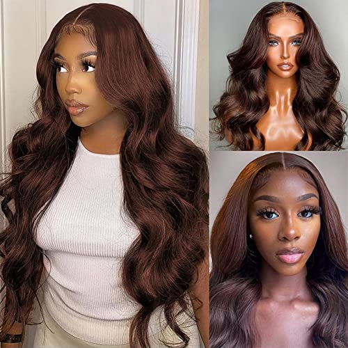 #4 Dark Brown Body Wave 5x5 HD Transparent Lace Front Wig - 100% Brazilian Virgin Human Hair with Pre-Plucked Hairline & 180% Density | Glueless Lace Closure Wig for Black Women | Perfect for Daily Wear, Parties & Special Occasions (16 Inch)