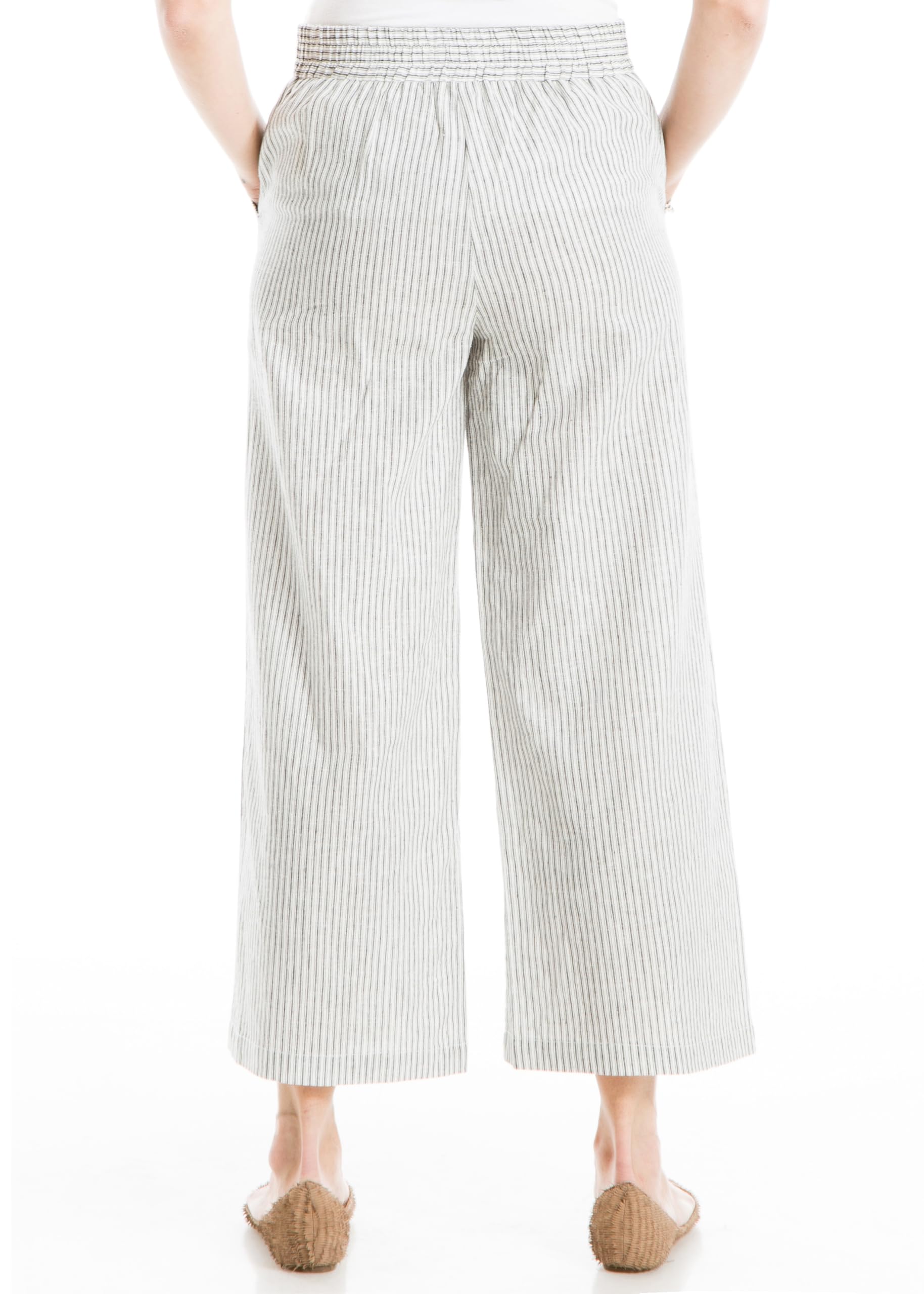 Max Studio Women's Linen Blend Wide Leg Pants - Elastic Waistband, Side Pockets | Comfortable Summer Casual Pants for Work, Travel & Everyday Wear