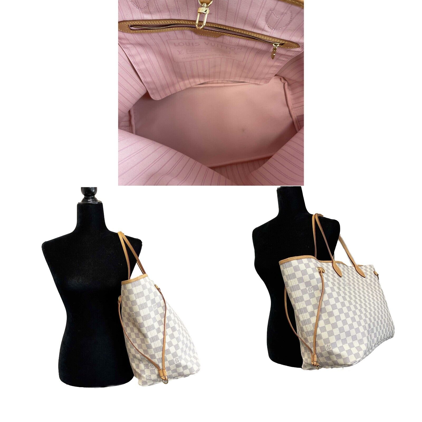 Louis Vuitton Neverfull GM Tote Bag - Damier Azur Canvas with Pouch, White Designer Handbag for Women | Perfect for Work, Travel & Everyday Use