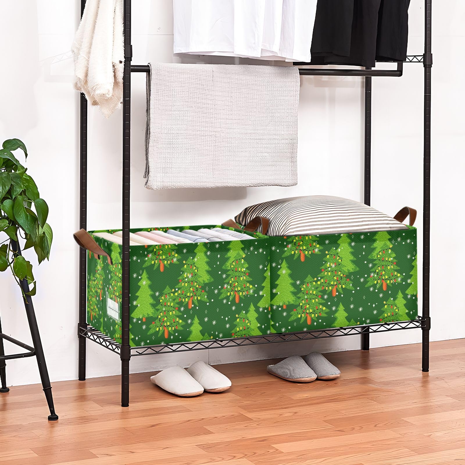Foldable Storage Baskets with Handles - 2 Pack Collapsible Storage Bins for Christmas Decor, Clothes, Home & Office Organization | Space-Saving Shelf Organizer for Holiday Decorations & Year-Round Use