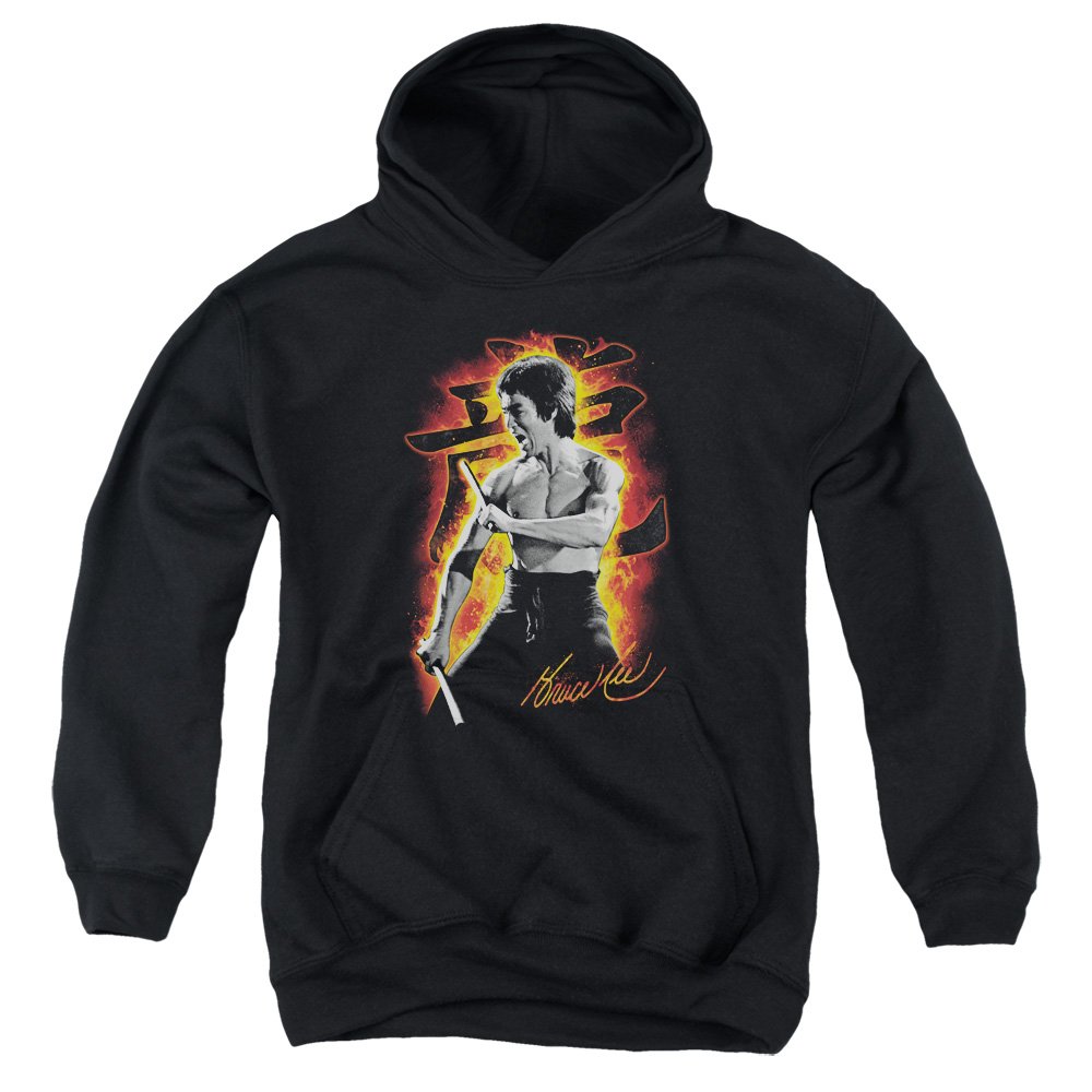 Bruce Lee Dragon Fire Unisex Youth Pull-Over Hoodie for Boys and Girls - Kung Fu Training, Casual Streetwear, Martial Arts Fan Gift