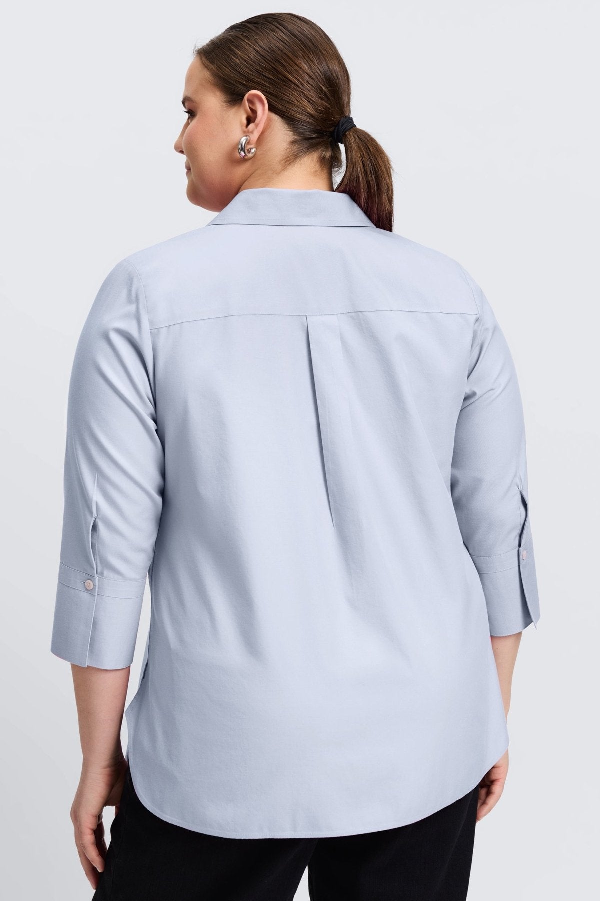 Madison Plus No Iron Pinpoint 3/4 Sleeve Tunic Shirt for Women - Wrinkle-Free Office Wear & Casual Outfits