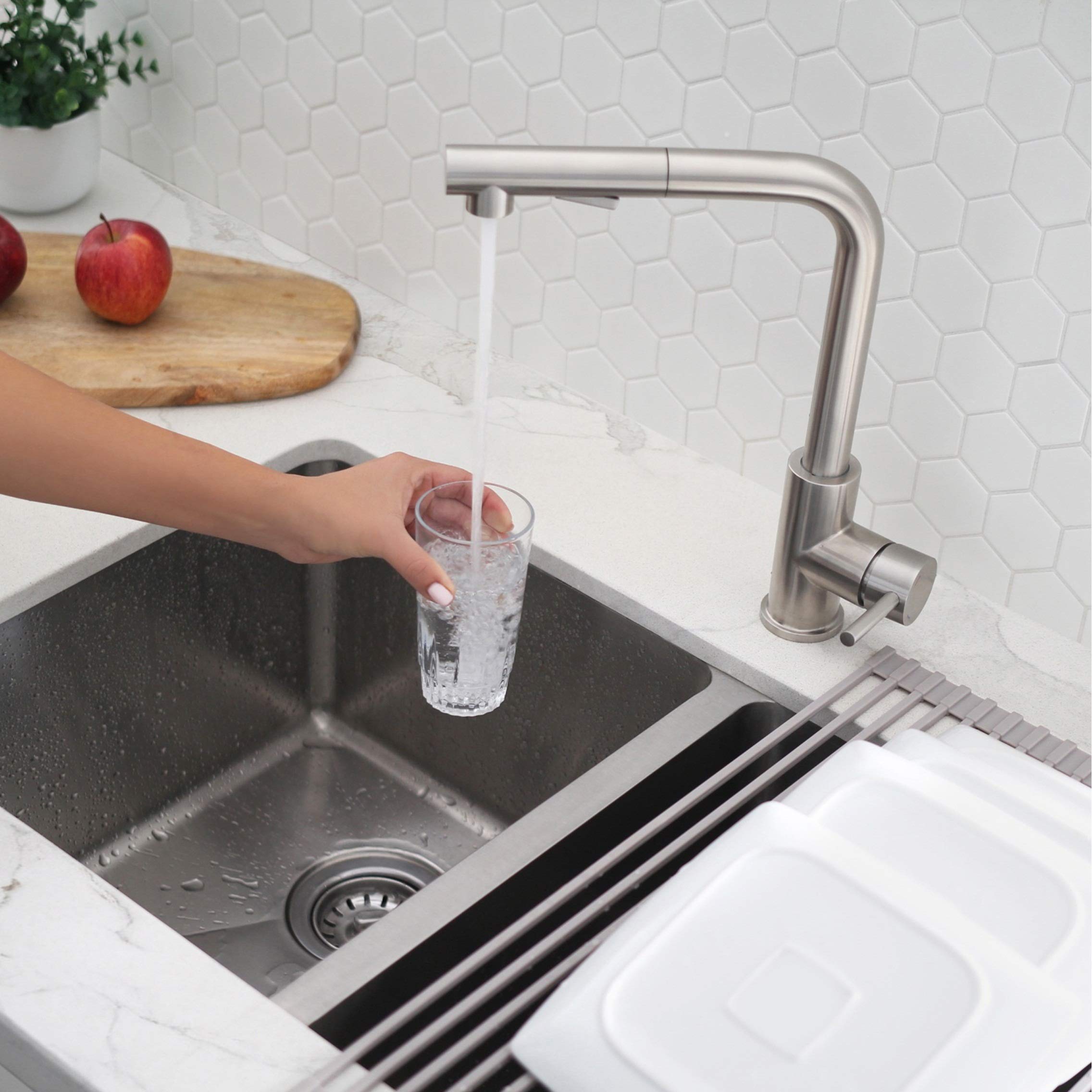 Stylish Single Handle Pull Down Kitchen Faucet with Dual Function Sprayer - Stainless Steel Mixer Tap with Ceramic Cartridge & Aerator - Polished Chrome Finish (Model K-130S) - Perfect for Modern Kitchens, Restaurant Prep Areas & RV Camping