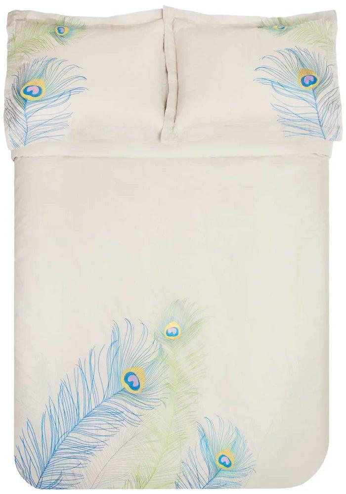 Embroidered Peacock Cotton Duvet Cover Set - King Size Bedding with Pillowcases - Luxury Bohemian Style for Master Bedroom Decor
