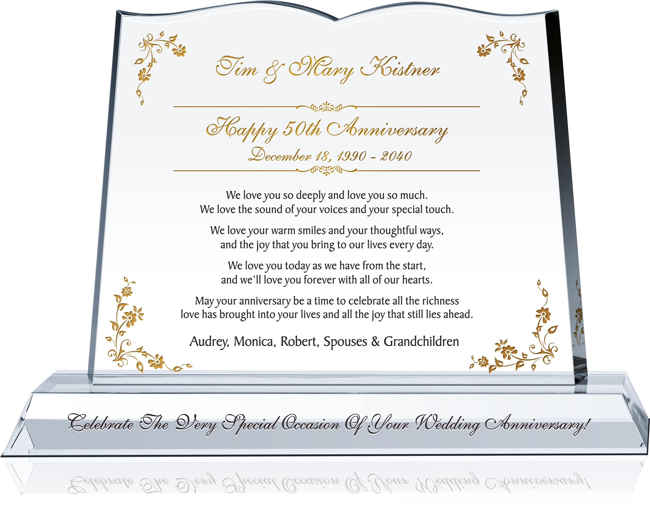 Custom Engraved Crystal Plaque for 50th Wedding Anniversary - Personalized with Couple's Names & Date - Unique Golden Anniversary Gift for Parents (8 Inch) - Perfect for Displaying on Mantel, Shelf or as a Sentimental Keepsake
