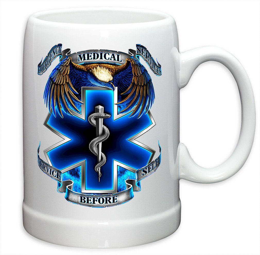 Premium German Beer Stein Set - 12 EMT Paramedic Gift Mugs with Logo (20oz Each) | EMS Stoneware Drinking Glasses for Men & Women | Perfect for EMS Appreciation Gifts, Office Parties & Beer Enthusiasts
