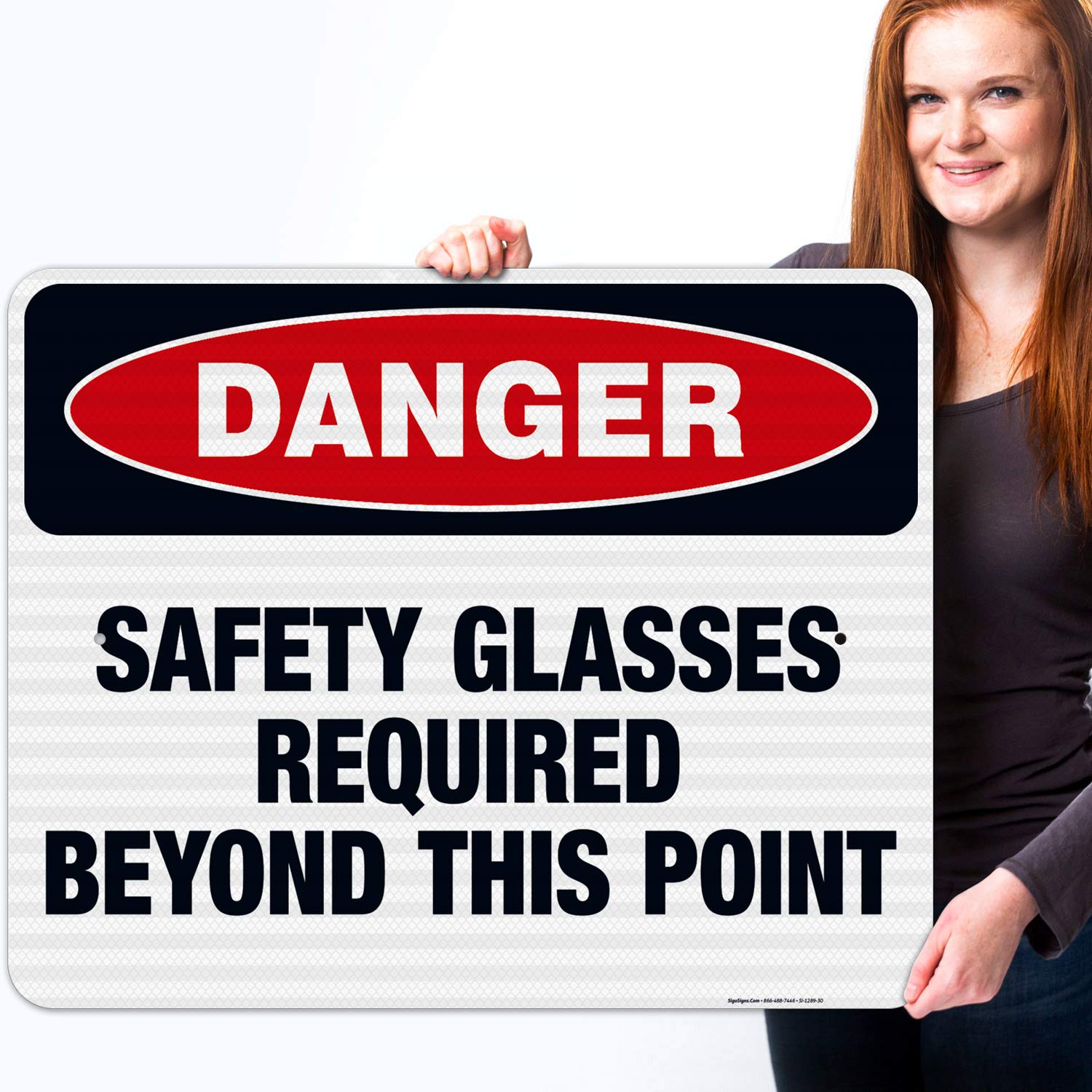 Danger Safety Glasses Required Beyond This Point Sign - OSHA Compliant 24x30 Inches Reflective Aluminum Sign - 3M EGP .080 Thick Fade-Resistant for Indoor/Outdoor Use - Made in USA - Perfect for Construction Sites, Factories & Hazardous Work Areas