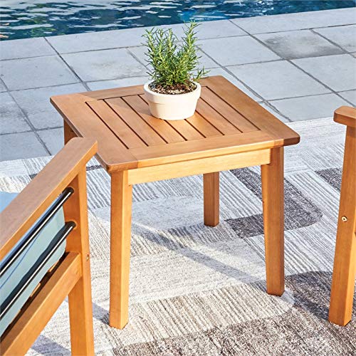 VIFAH Gloucester Modern Outdoor Side Table - Golden Oak Finish - Perfect for Patio, Garden, and Poolside Decor