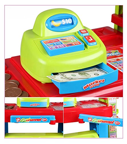 PowerTRC Kids Supermarket Toy Playset - Pretend Play Grocery Store with Shopping Cart, Food & Cash Register - Fun Educational Toy for Toddlers & Preschoolers (Great for Role Play & Learning)