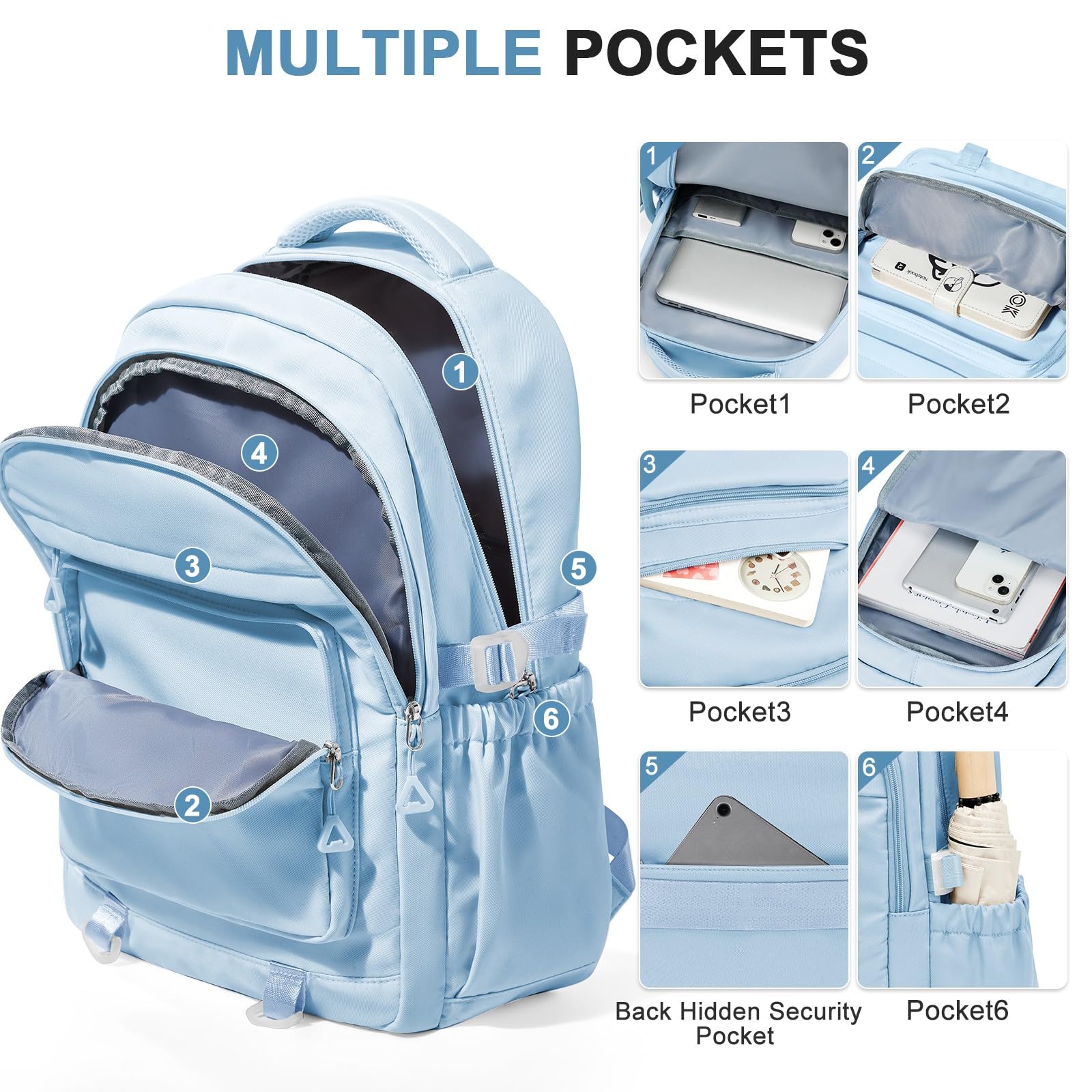 Stylish Waterproof Backpack for College & High School Students - Durable Laptop Bookbag for Teens, Girls & Boys - Casual Daypack for Women & Men (Blue) - Perfect for School, Travel & Daily Commute