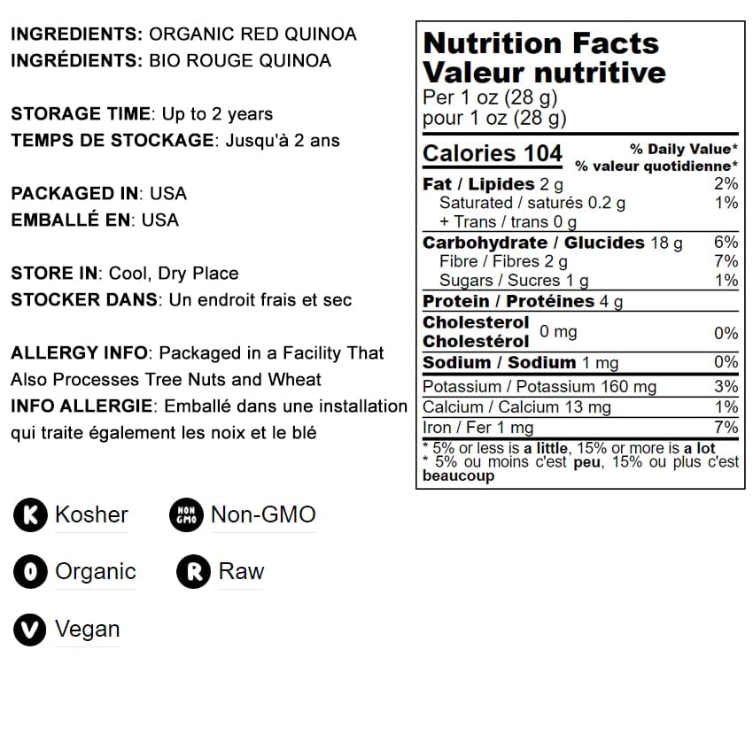 Organic Red Quinoa 25 lbs - Non-GMO, Whole Grain, Kosher, Vegan, Bulk - High in Protein & Amino Acids - Quick Cooking Ancient Grain - Healthy Rice & Pasta Alternative - Perfect for Salads, Meal Prep & Gluten-Free Diets
