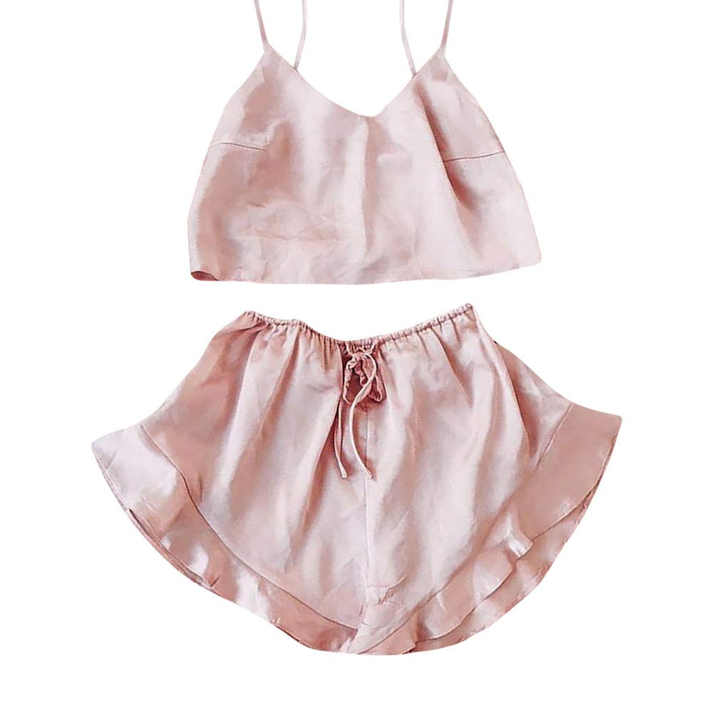 Women's Sexy Satin Lingerie Set - Crop Cami Top & Shorts Pajamas for Sleepwear, Loungewear & Romantic Nights