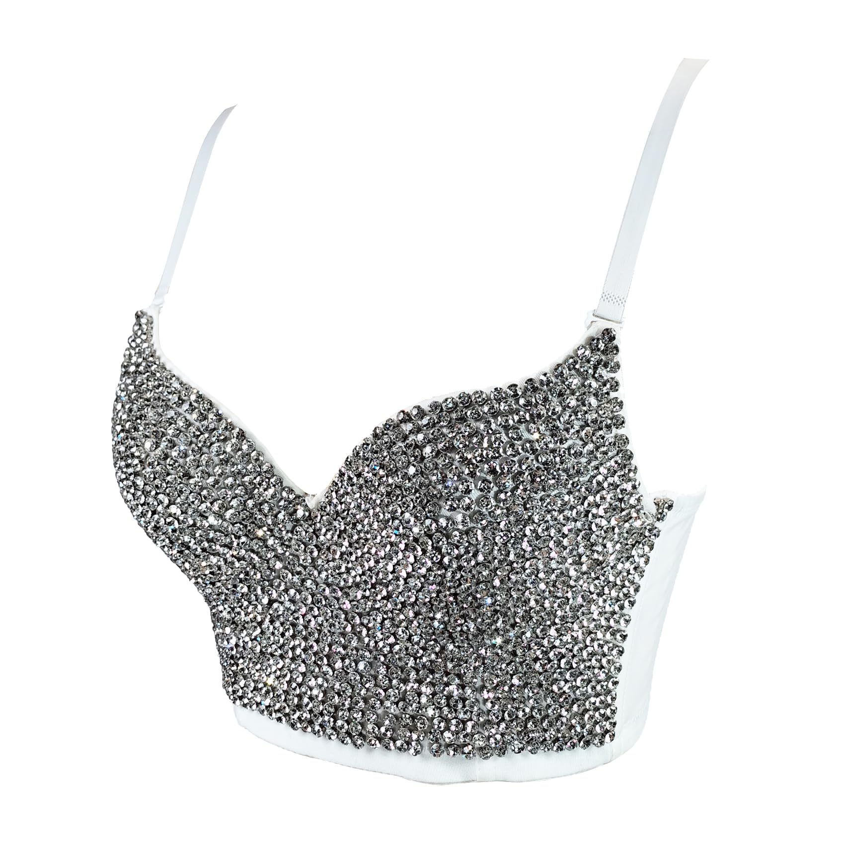 Sexy Women's Bustier Crop Top Mesh Corset Push Up Bra with Rhinestone Details - Clubwear, Party Outfit, Night Out Fashion for Women