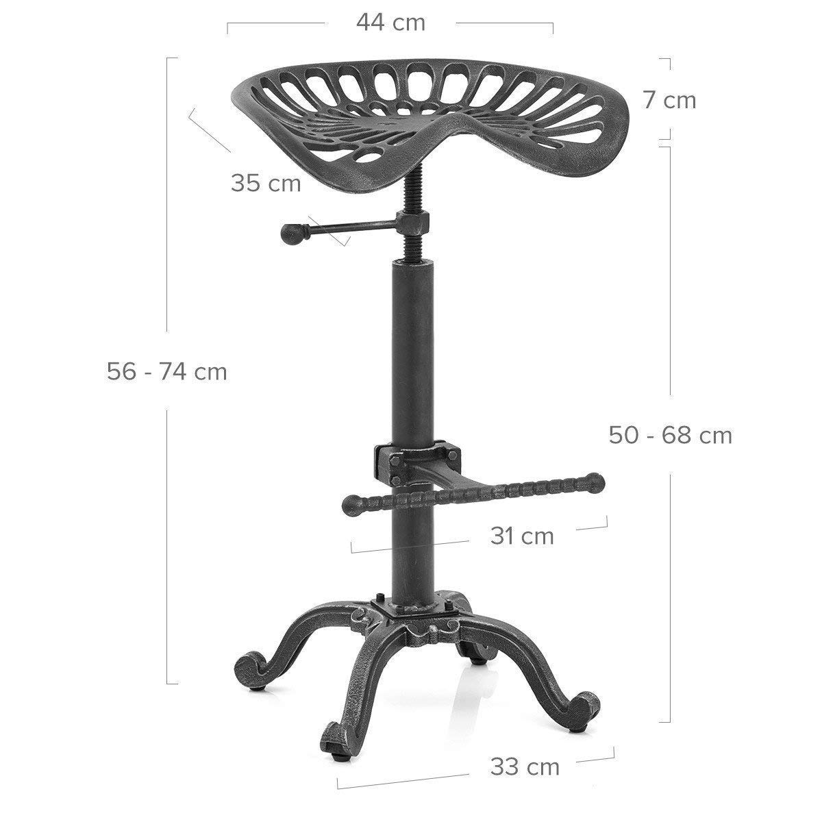 Rustic Industrial Farmhouse Adjustable Swivel Bar Stool - Cast Iron Tractor Seat Counter Height Stool for Kitchen Island, Home Bar & Dining Room - Vintage Style (Rust Finish)