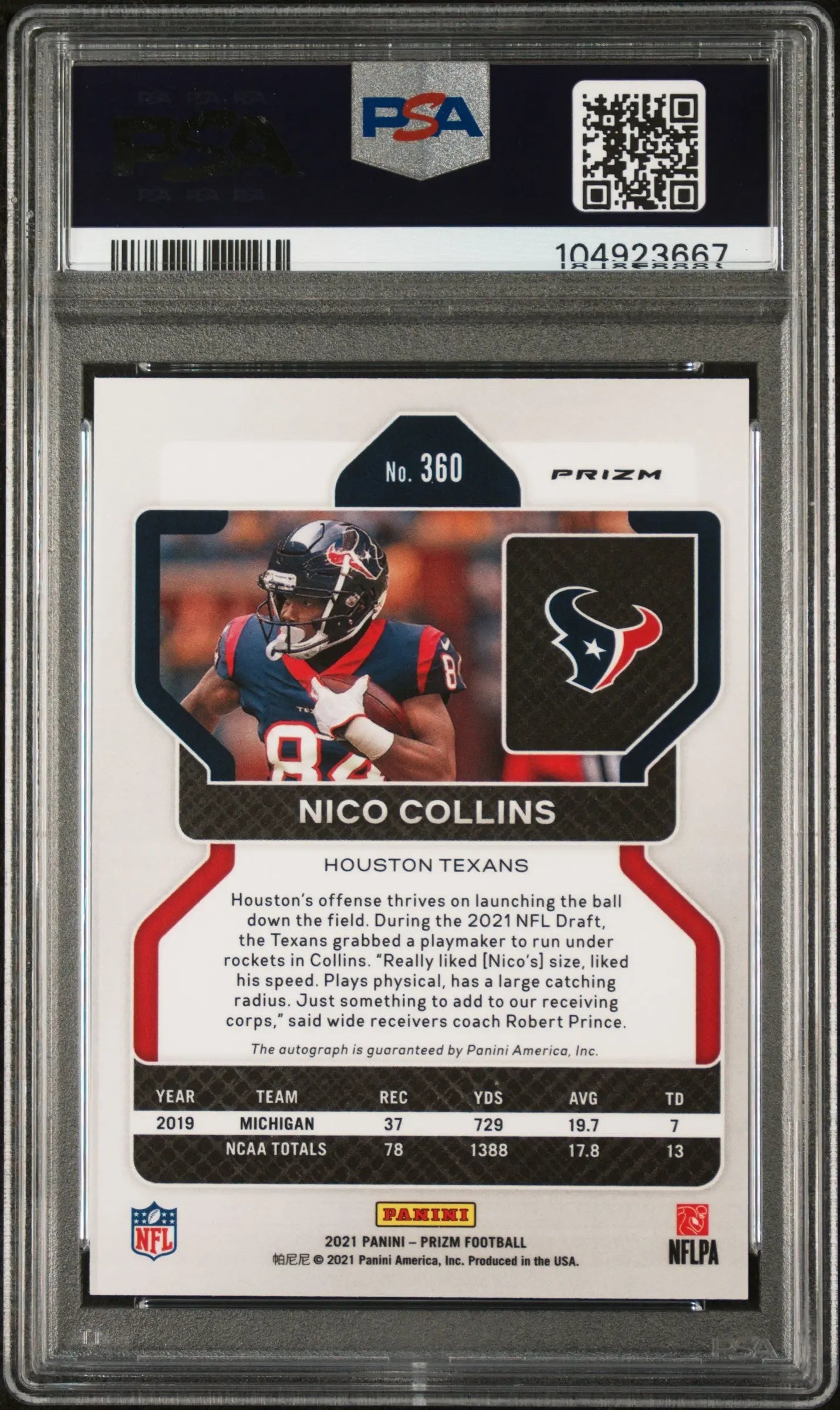 2021 Panini Prizm Football Nico Collins Rookie Auto Autograph PSA 10 Gem Mint - Collectible Trading Card for NFL Fans & Sports Memorabilia Enthusiasts