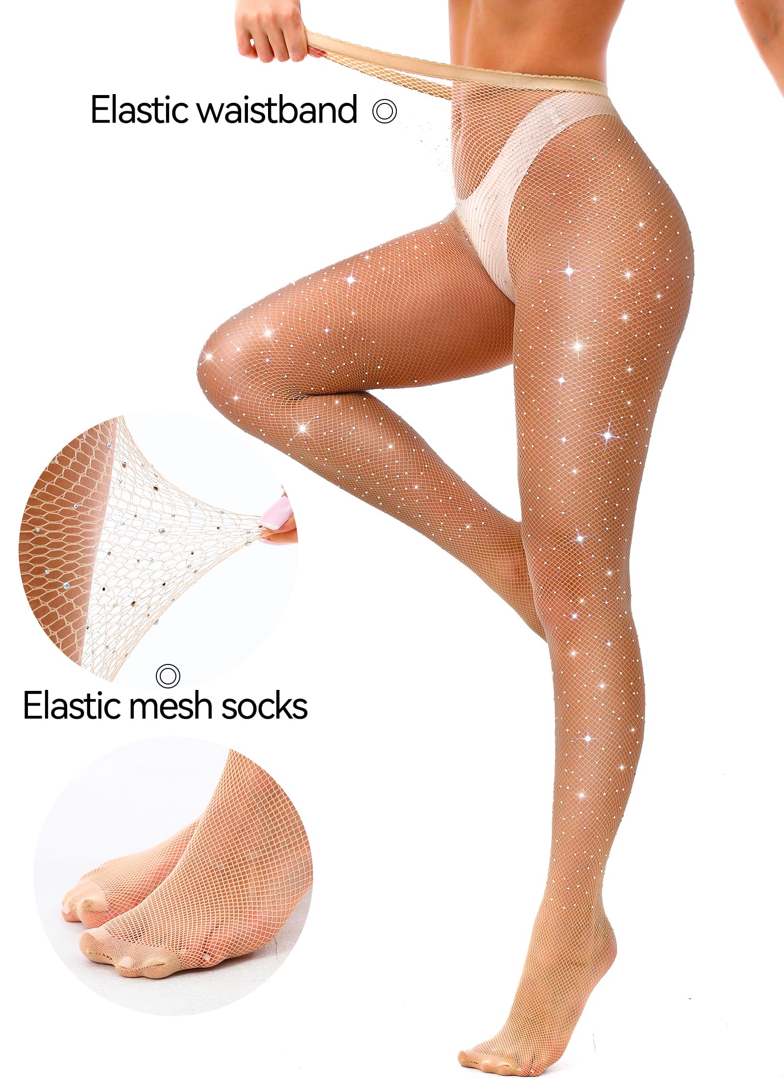 VEBZIN Sexy Sparkly Fishnet Stockings for Women - Jeweled High Waist Rhinestone Tights, Party & Evening Wear, Perfect for Halloween, Cosplay, and Nightclub Outfits