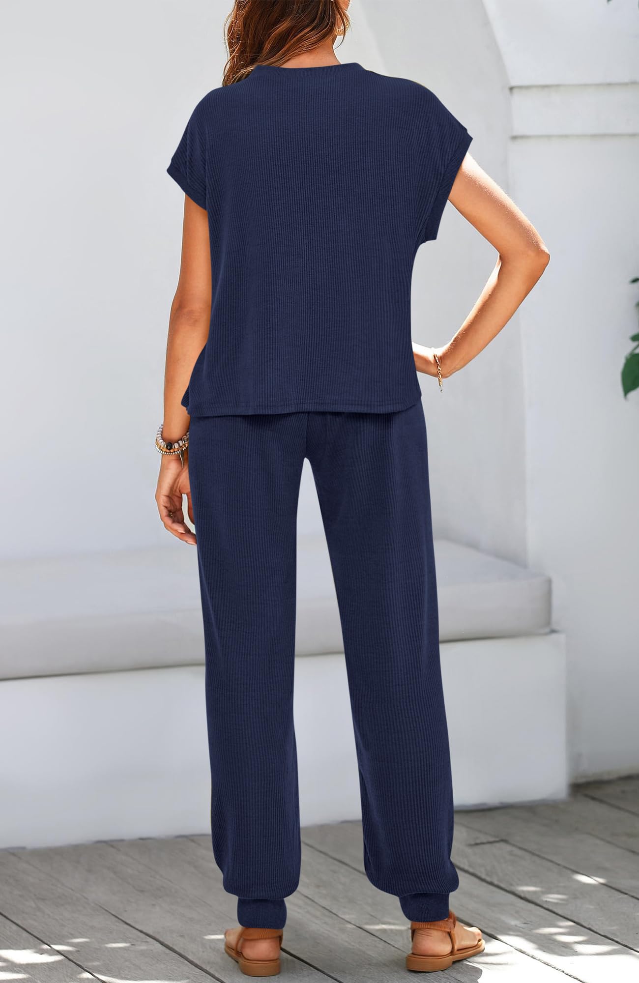 BTFBM Women's 2 Piece Tracksuit Set - Short Sleeve Workout Top & High Waist Jogger Pants with Drawstring - Casual Athletic Outfit for Gym, Running, Yoga & Lounge Wear