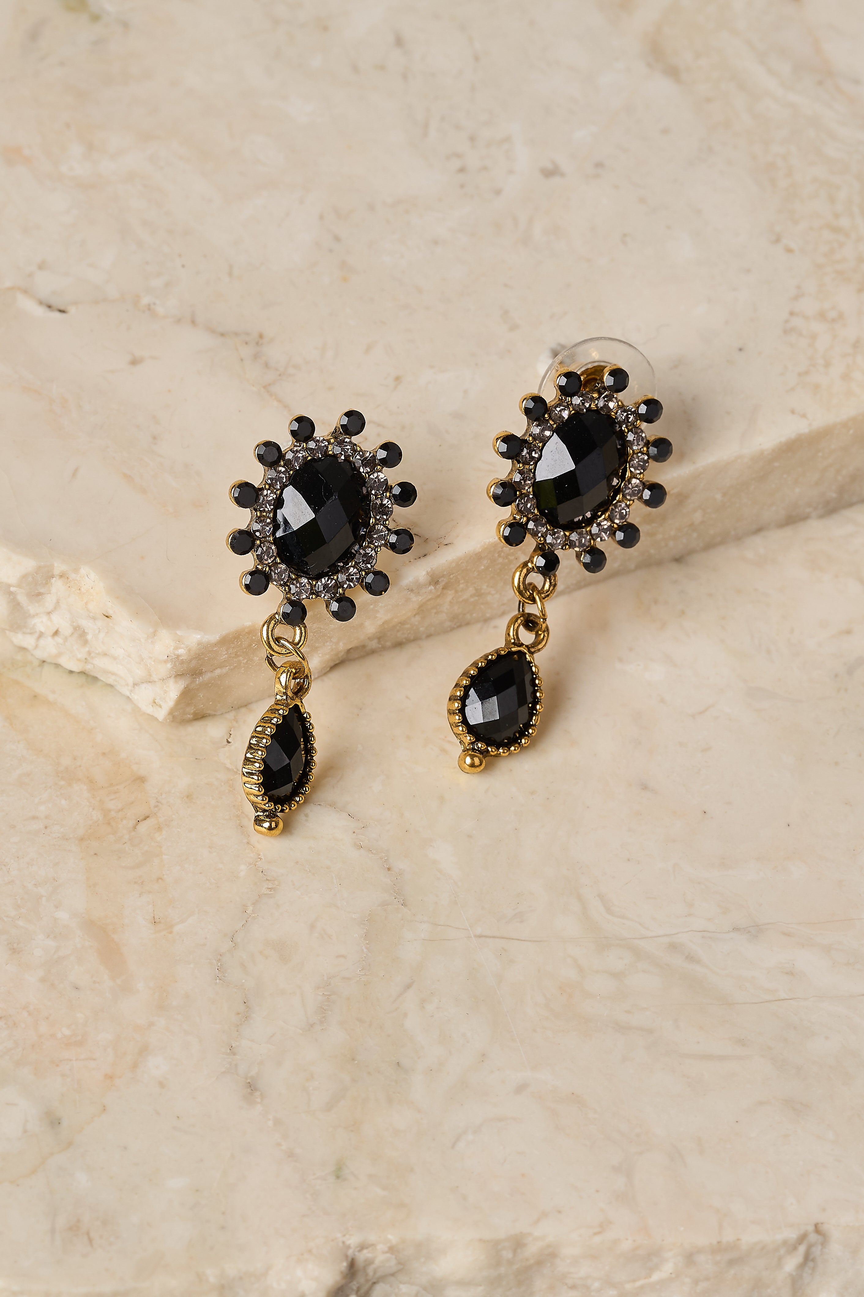 Elegant Noir Glass Drop Earrings for Women - Black Dangle Earrings for Party, Wedding & Evening Wear